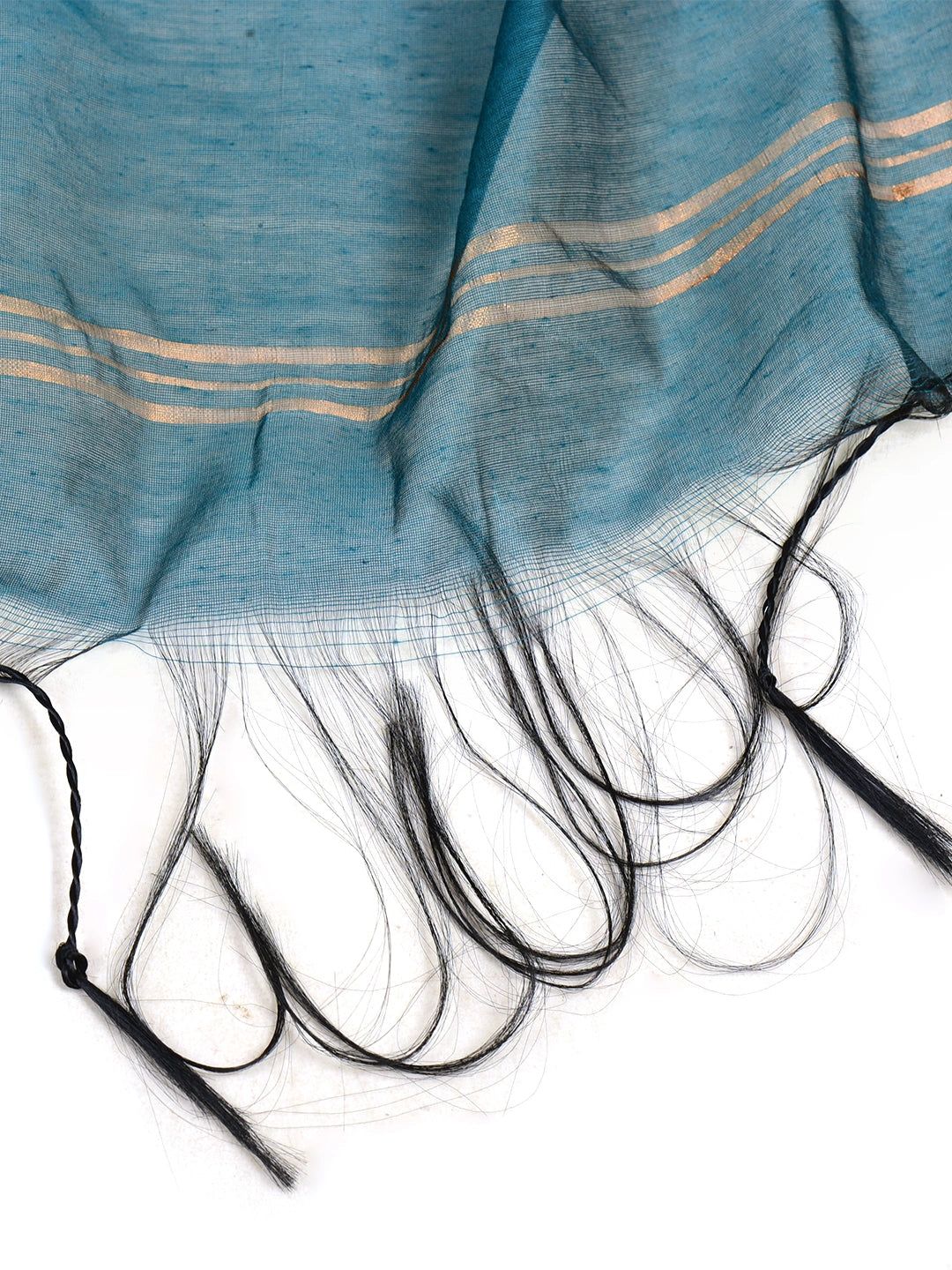 Turquoise Leher | Turquoise Handloom Linen Saree image 5