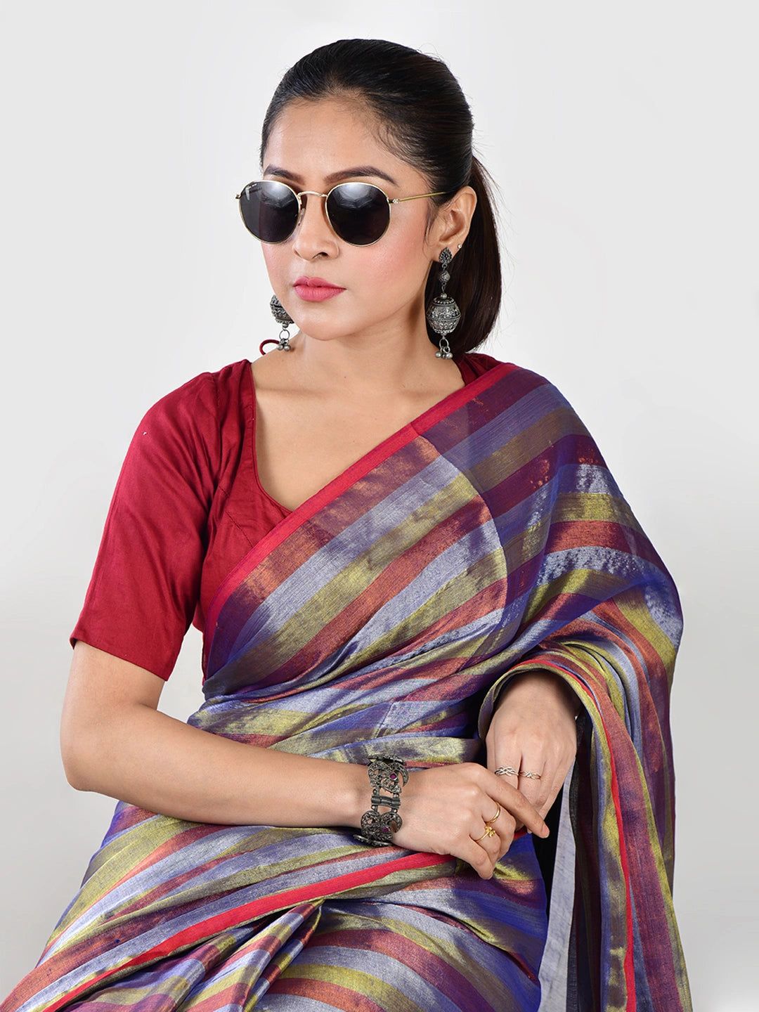 Rang Mehfil | Purple Multi Color Handloom Tissue Saree image 5