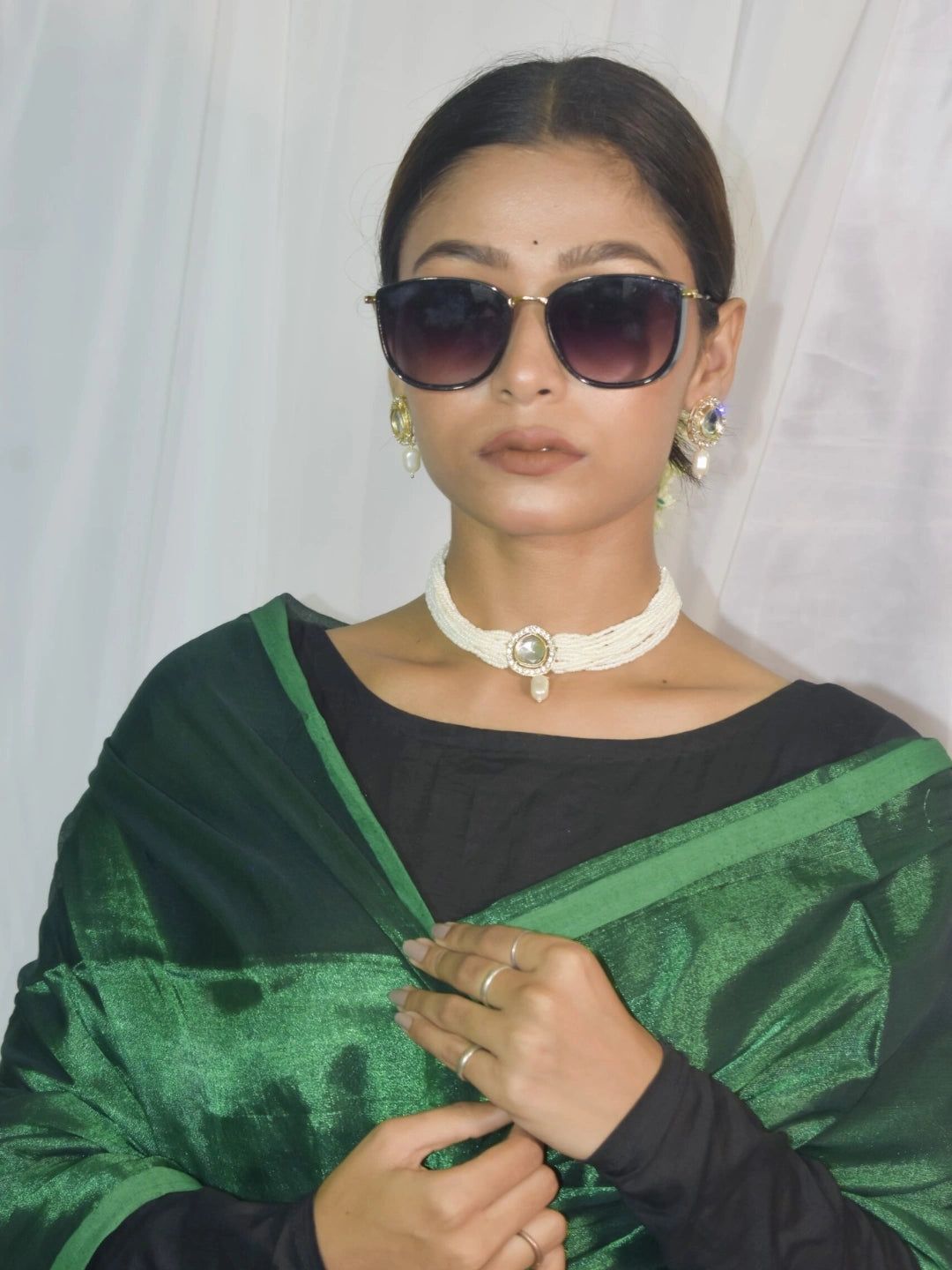 Hara Noor | Bottle Green Handloom Tissue Saree image 5