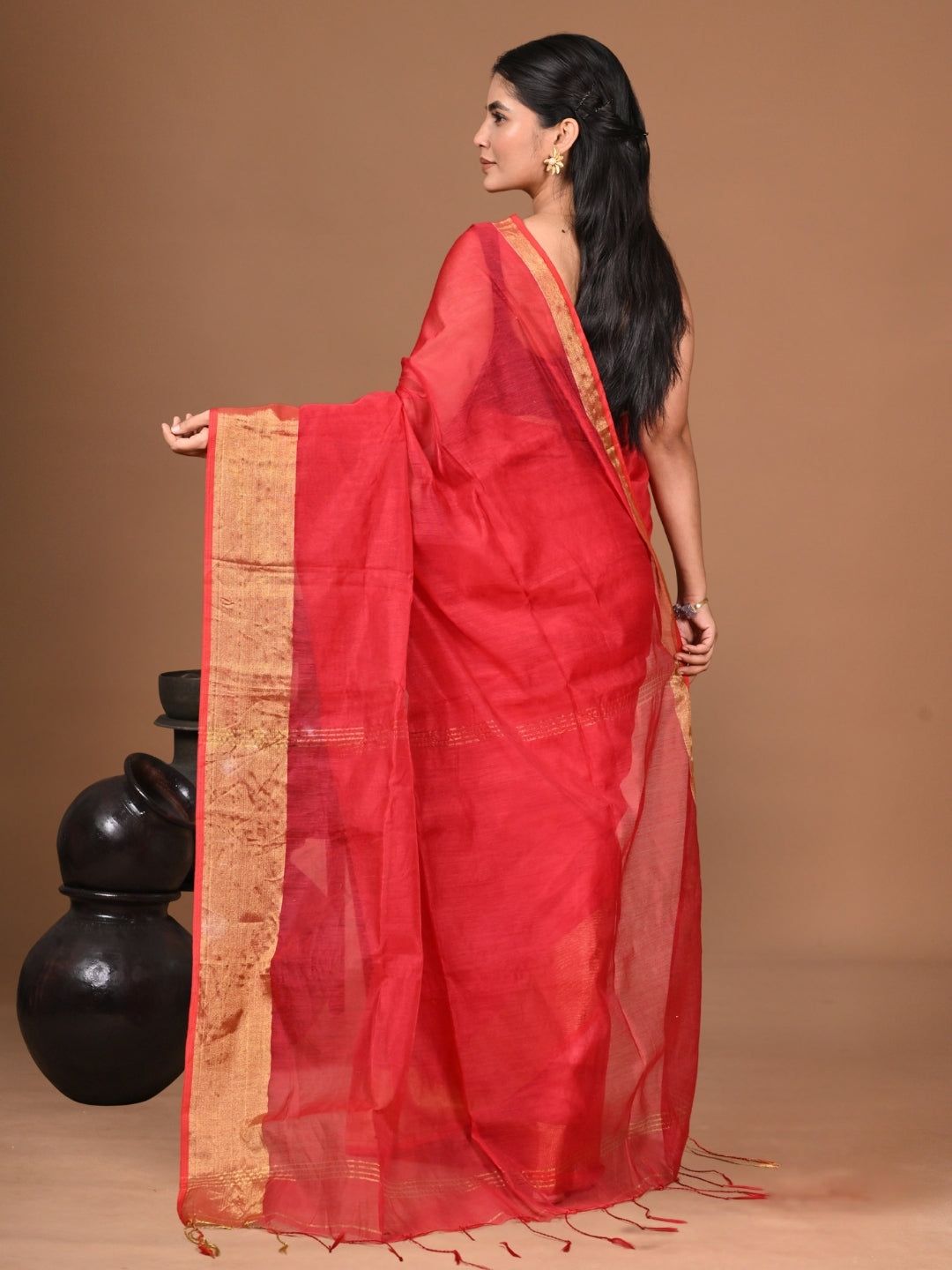 Lal Gagan | Red Handloom Linen Saree image 6
