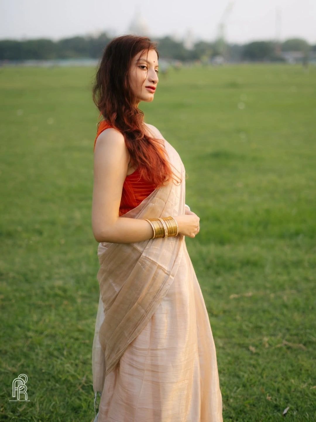 Creamy Glow | Ivory Handloom Tissue Saree. image 6