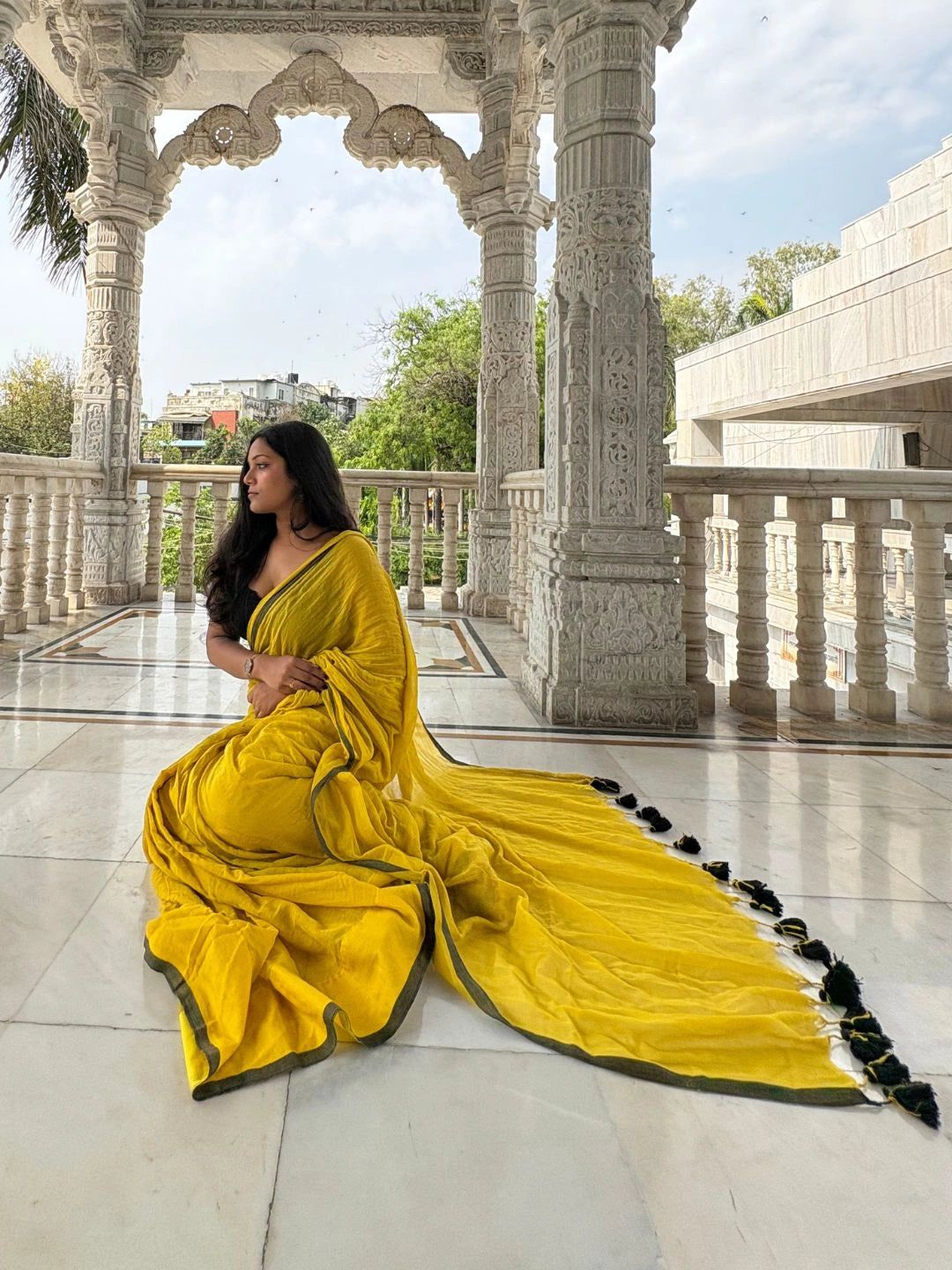 Sona Saaya | Lime Yellow Handloom Cotton Saree image 6