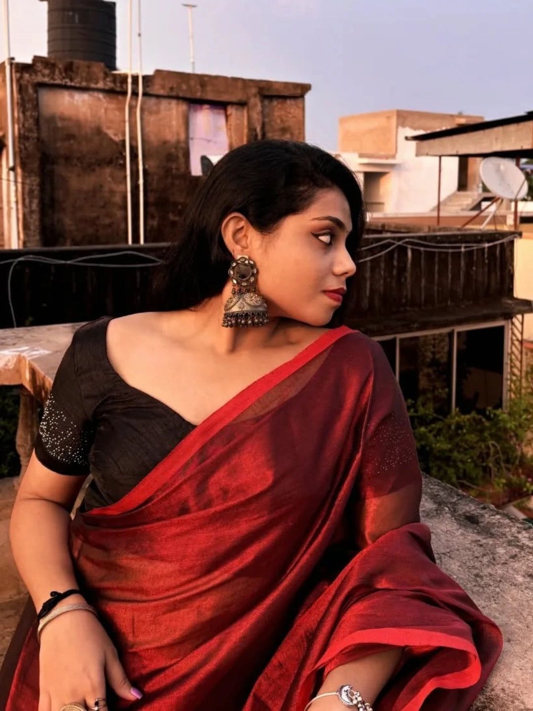 Wine Drizzle| Wine Red Handloom Tissue Saree image 6