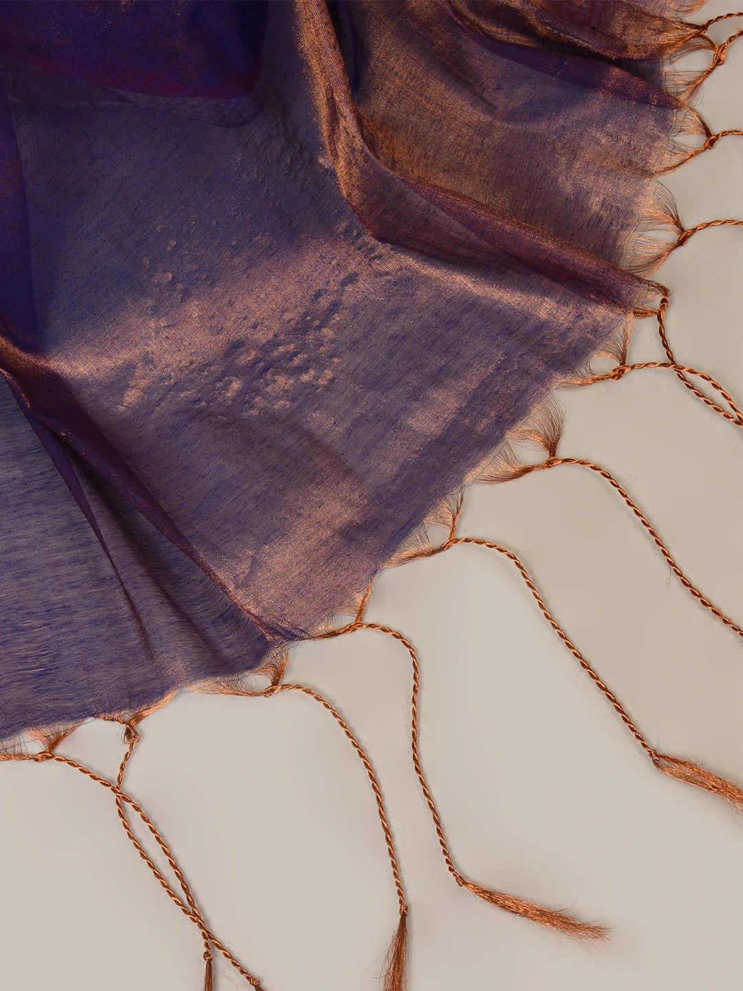 Midnight Melt | Copper & Blue Handloom Tissue Saree image 6