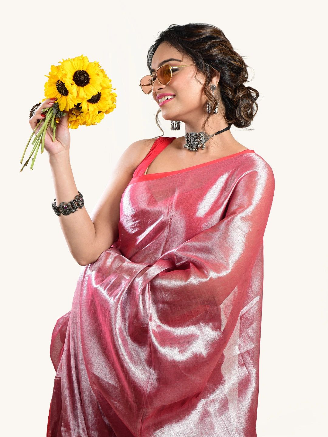 Rose Rush | Dusty Rose Handloom Tissue Saree image 6