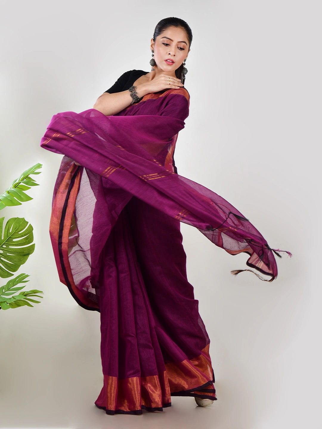 Lavender Chhaon | Purple Handloom Linen Saree image 6