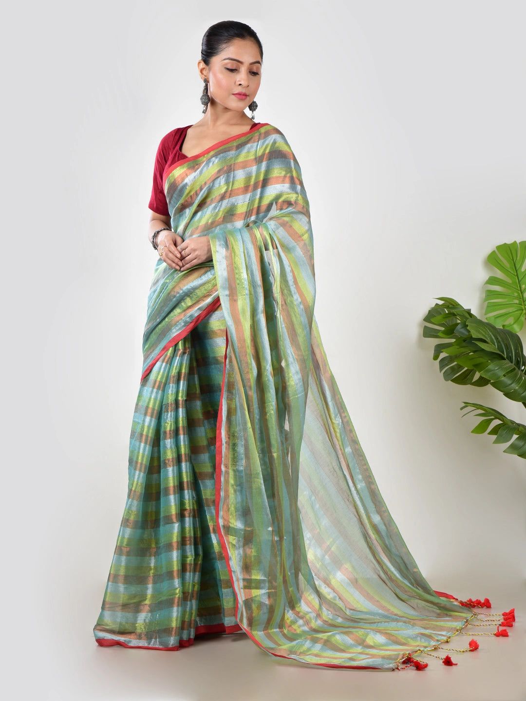 Jhilmil Noor | Green Multi Color Tissue Saree image 6