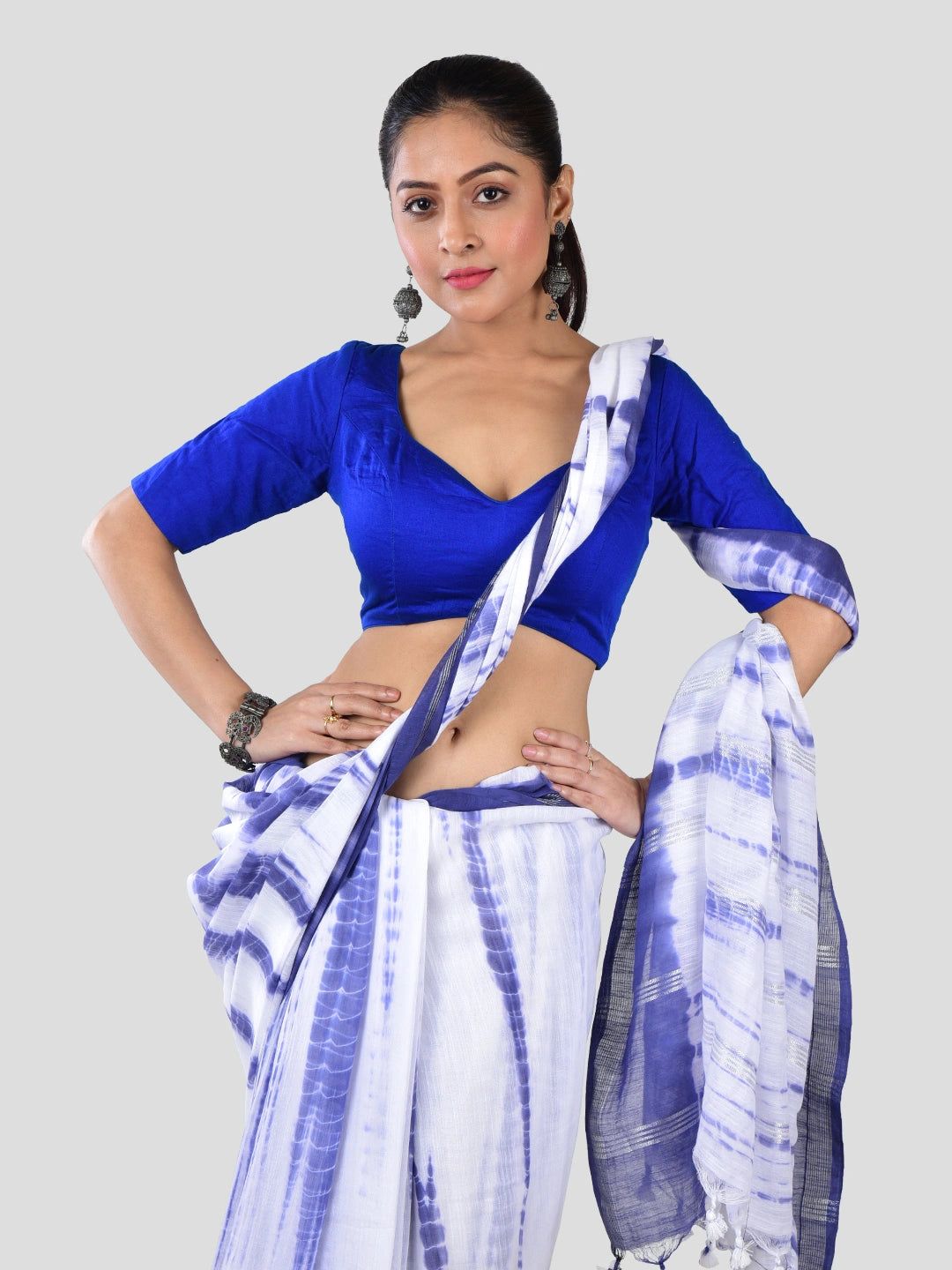 Megh Neela | Blue Handloom Mul Cotton Saree image 6