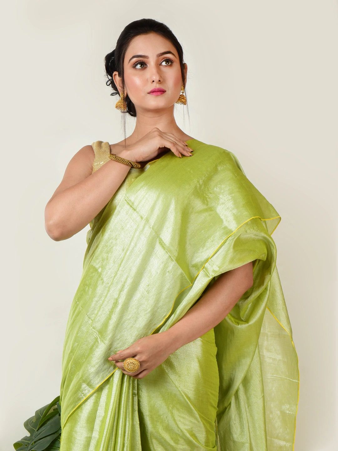 Pistachio Breeze | Pastel Green Handloom Tissue Saree image 6
