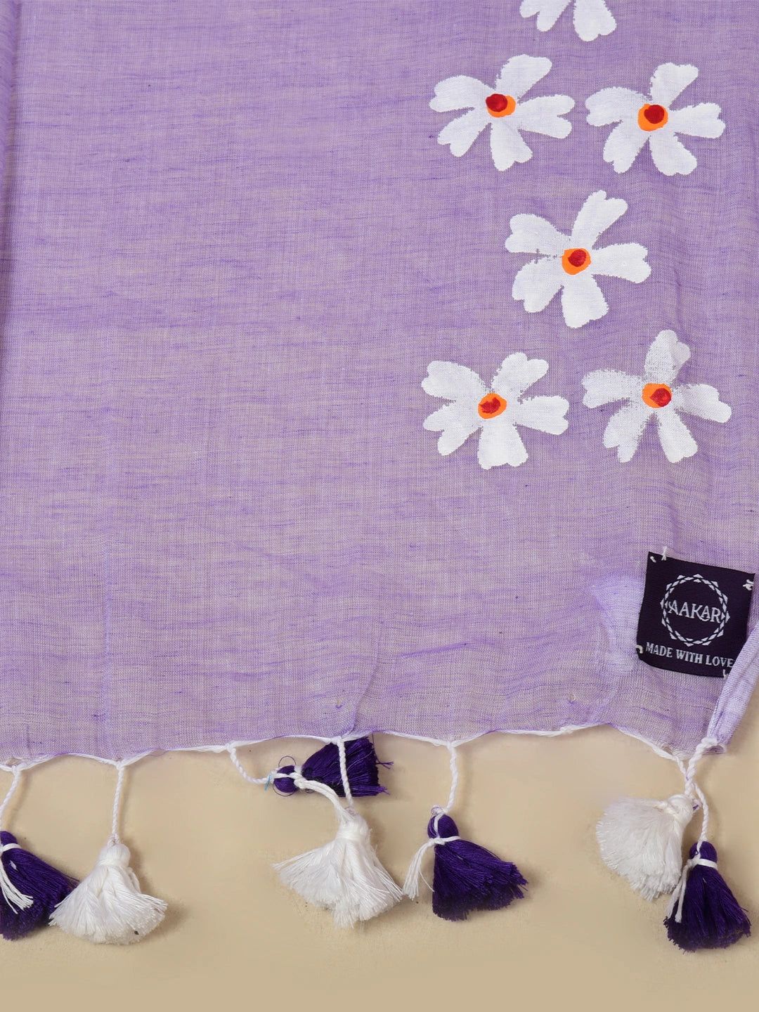 Komal Angan | Lavender Handloom Cotton Saree With Delicate Handcrafted Floral Art image 6