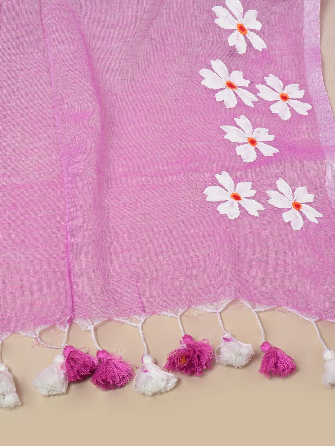 Gulabi Shaam | Dusty Pink Handloom Cotton Saree With Delicate Handcrafted Floral Art image 6