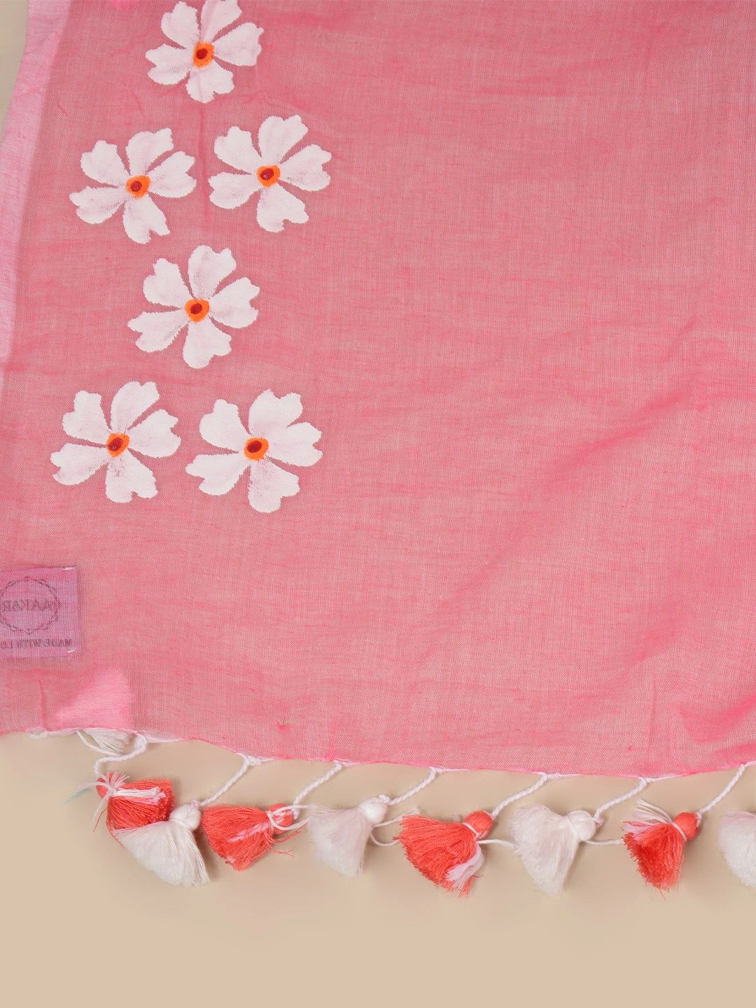 Meethi Gulab | Cotton Candy Pink Handloom Cotton Saree With Delicate Handcrafted Floral Art image 6