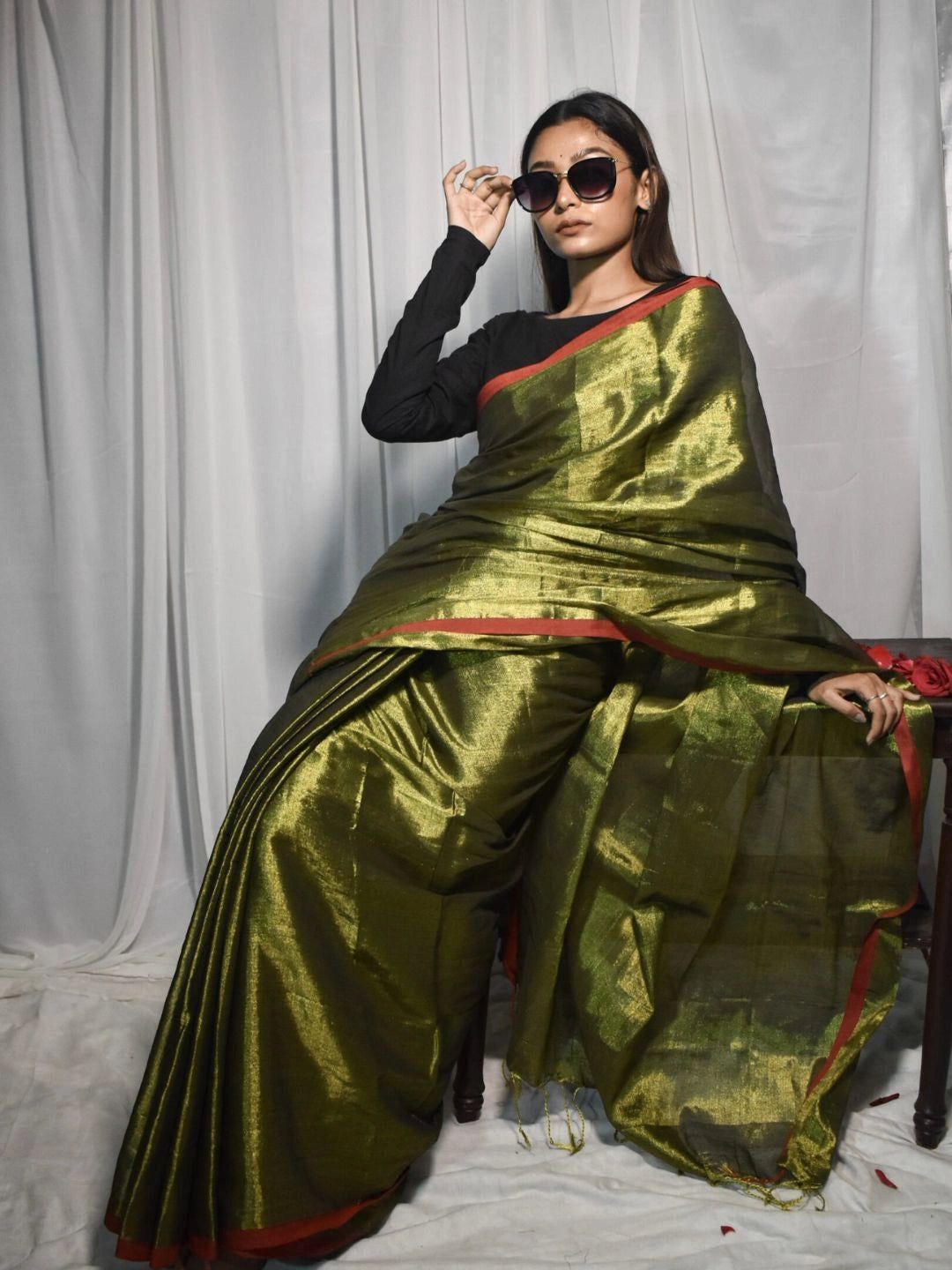 Virana | Green Handloom Tissue Saree image 6