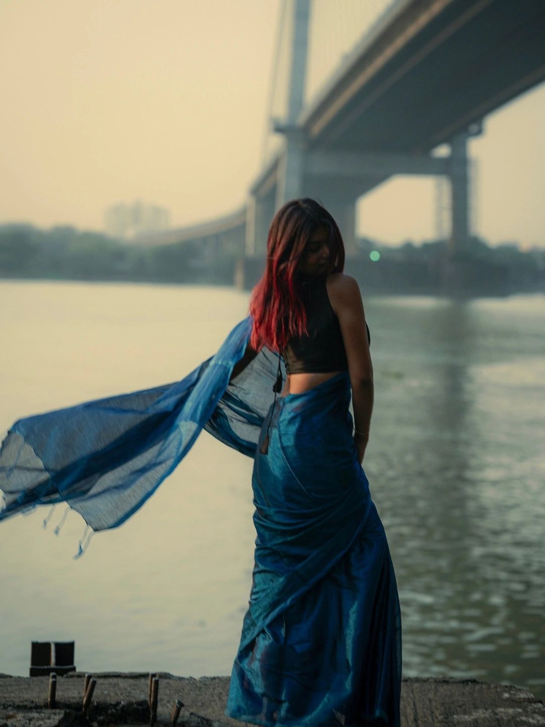 Turquoise Fleur | Turquoise Blue Handloom Tissue Saree image 6