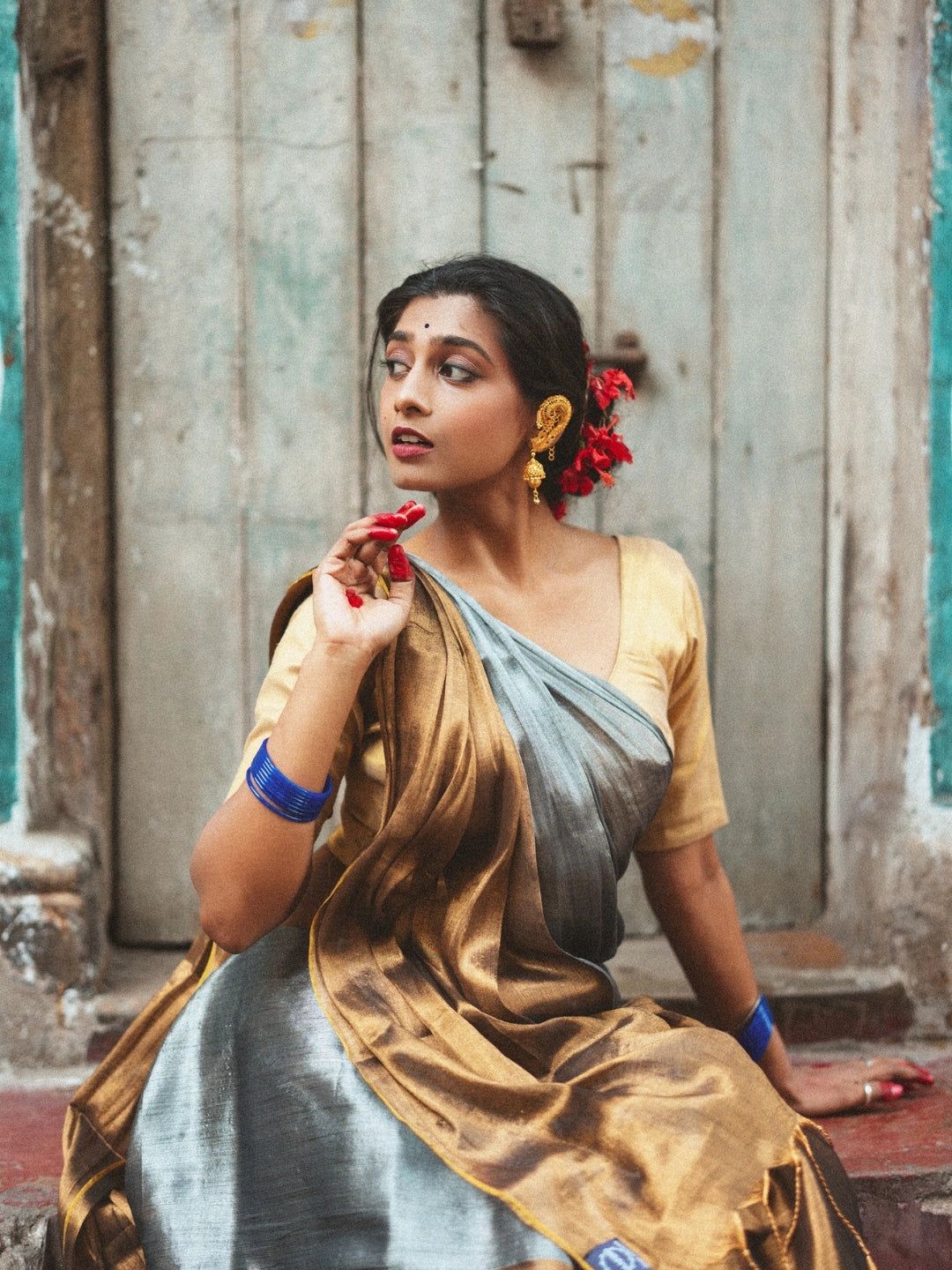 Swarna Chaand | Gold & Silver Handloom Tissue Saree By Antra image 6