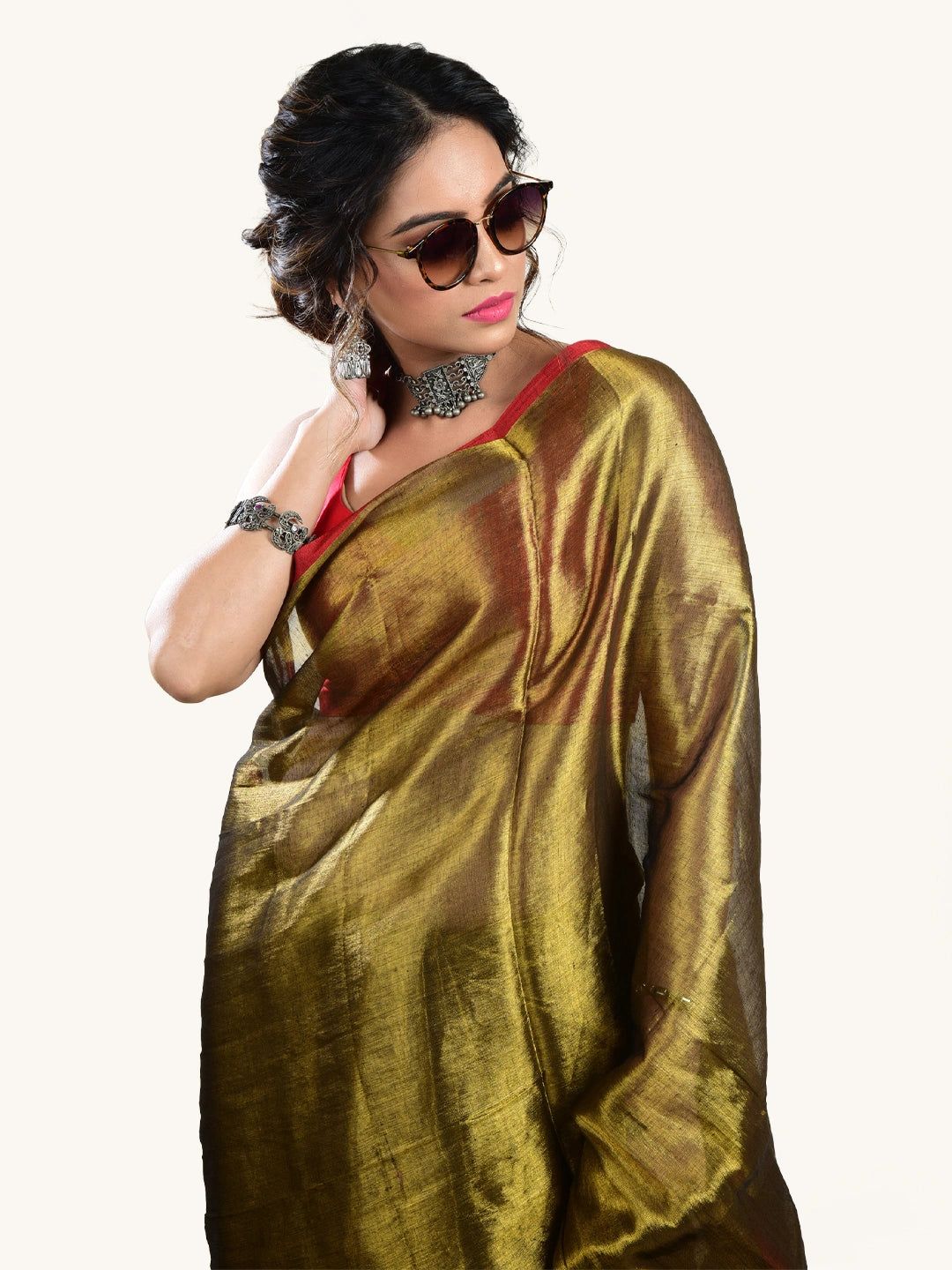 Sunehri Kiran | Gold Handloom Tissue Saree image 6