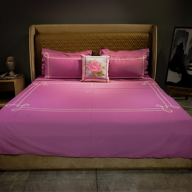Tranquil Curve Rose Quartz Bed Sheet- King-274.32cmx274.32cm-400 Thread Count