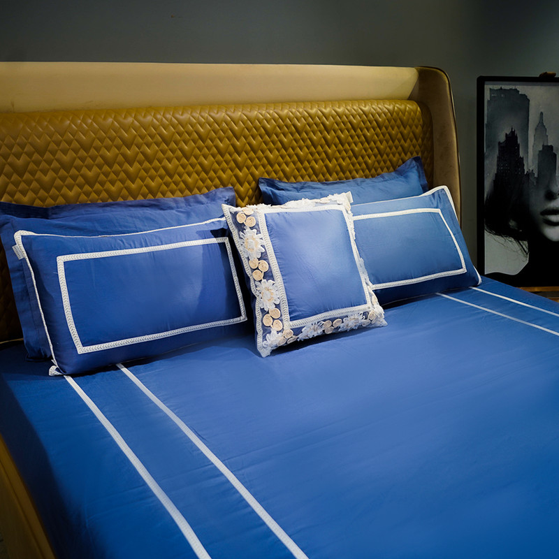Trimmed Bliss Majestic Sapphire Bed Sheet- King-274.32cmx274.32cm-300 Thread Count image 2