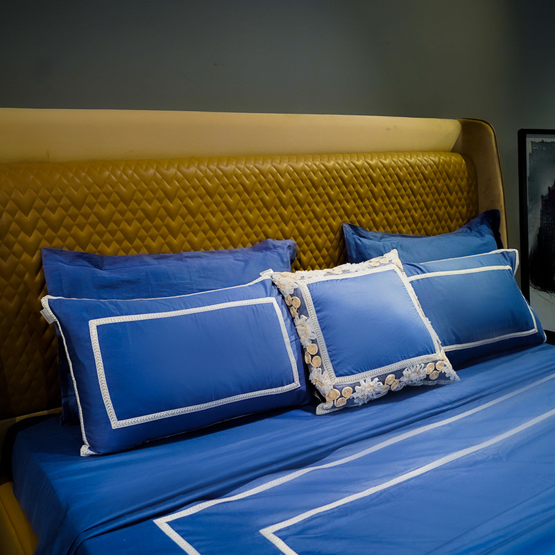 Trimmed Bliss Majestic Sapphire Bed Sheet- Queen-228.6cmx259.08cm-300 Thread Count image 3