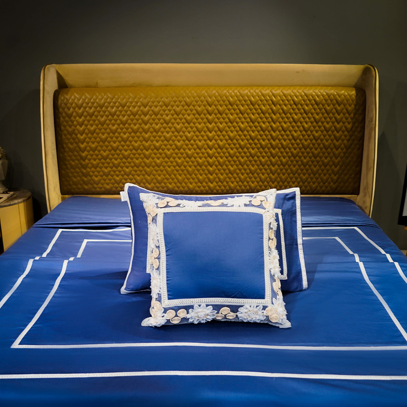 Trimmed Bliss Majestic Sapphire Bed Sheet- King-274.32cmx274.32cm-300 Thread Count image 4