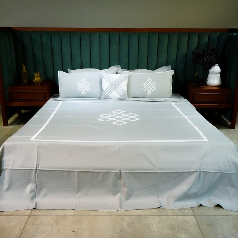 Abstract Fusion Silver Mist Bed Sheet- Queen-228.6cmx259.08cm-500 Thread Count image 5