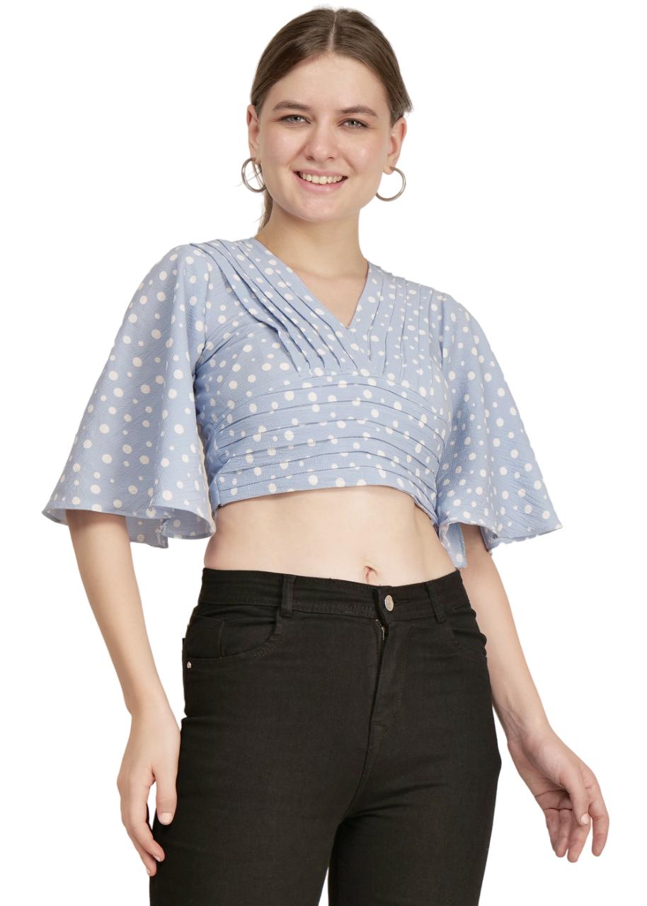 Sky Blue Cape Sleeve Crop Top image 5
