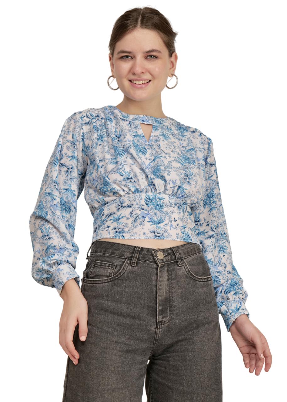 Blue Printed Crop Top image 3