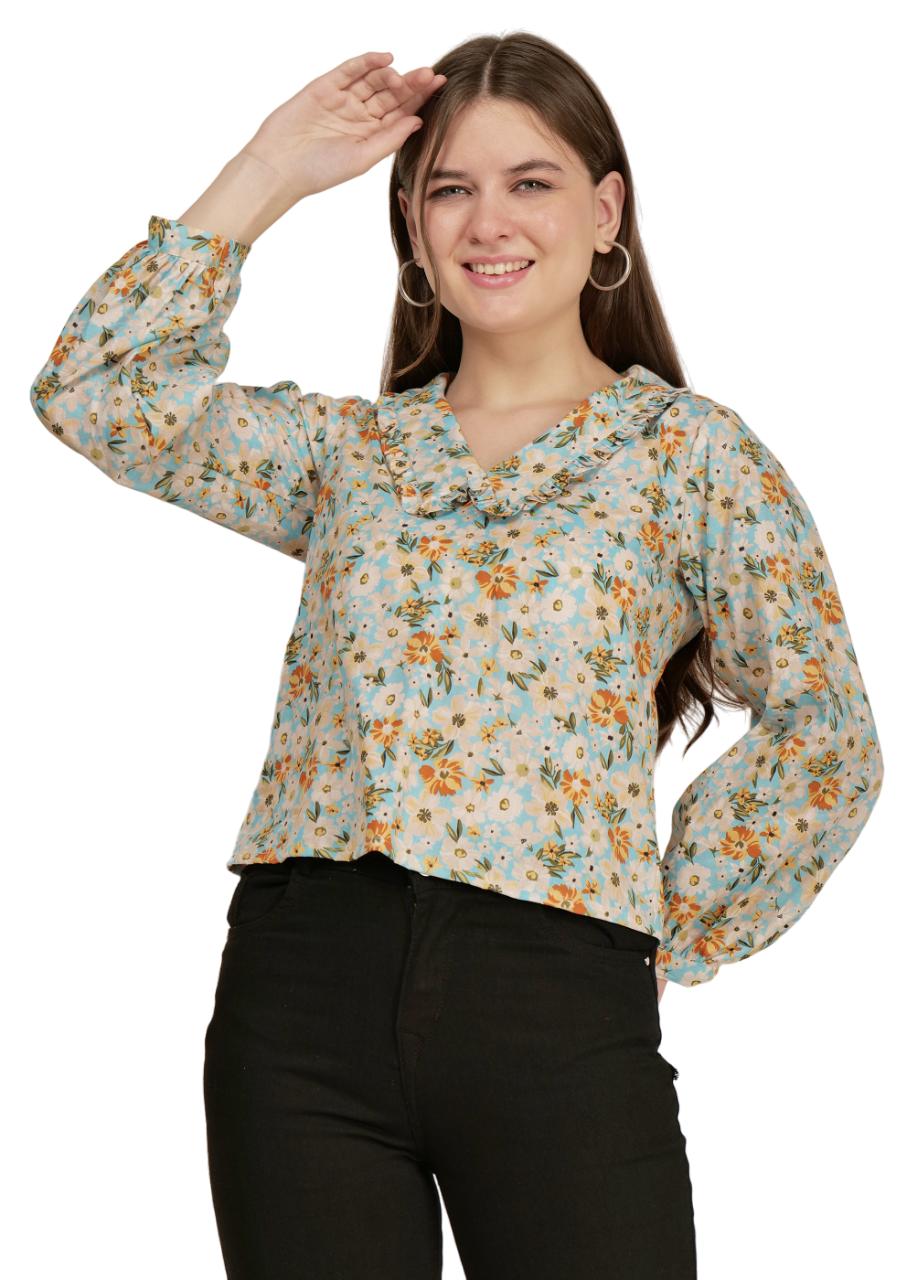 Beige Floral Harmony Top image 3