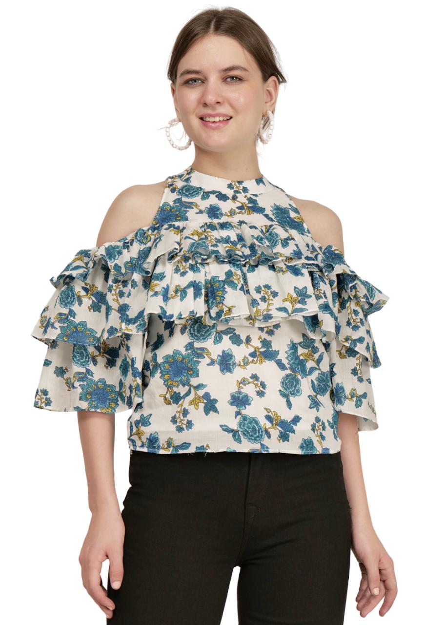 Floral Frost Ruffle Top image 2