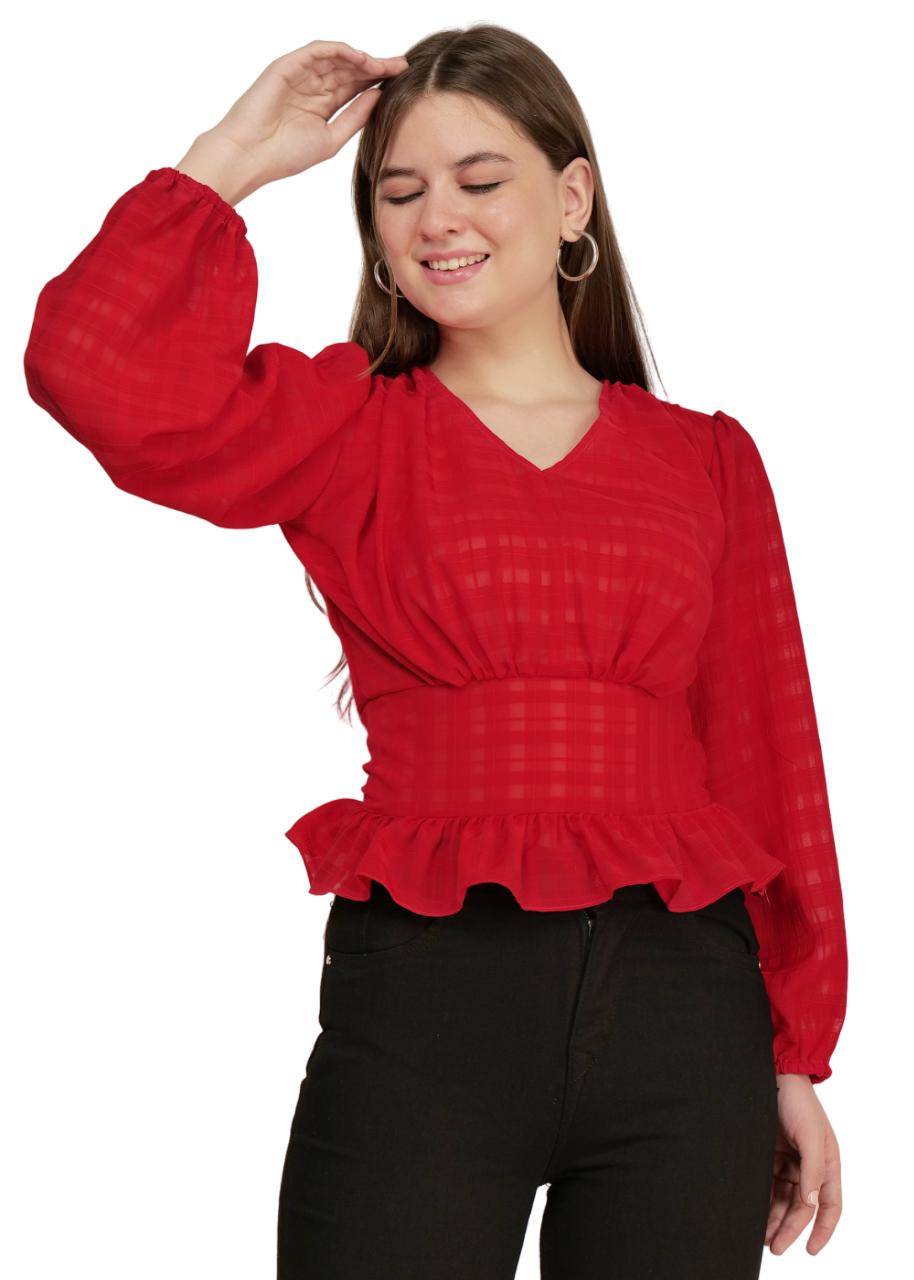 Ravishing Red Color Peplum Top image 3