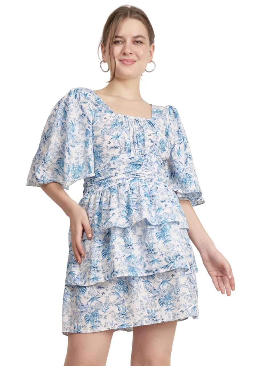 Blue Printed Georgette Dress image 2