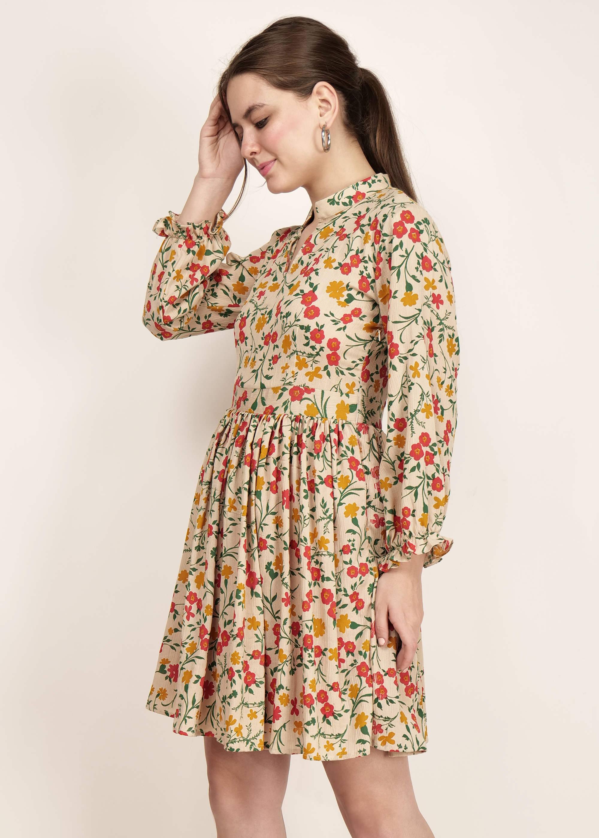 Biscuit Bliss Collared Beige Dress image 5