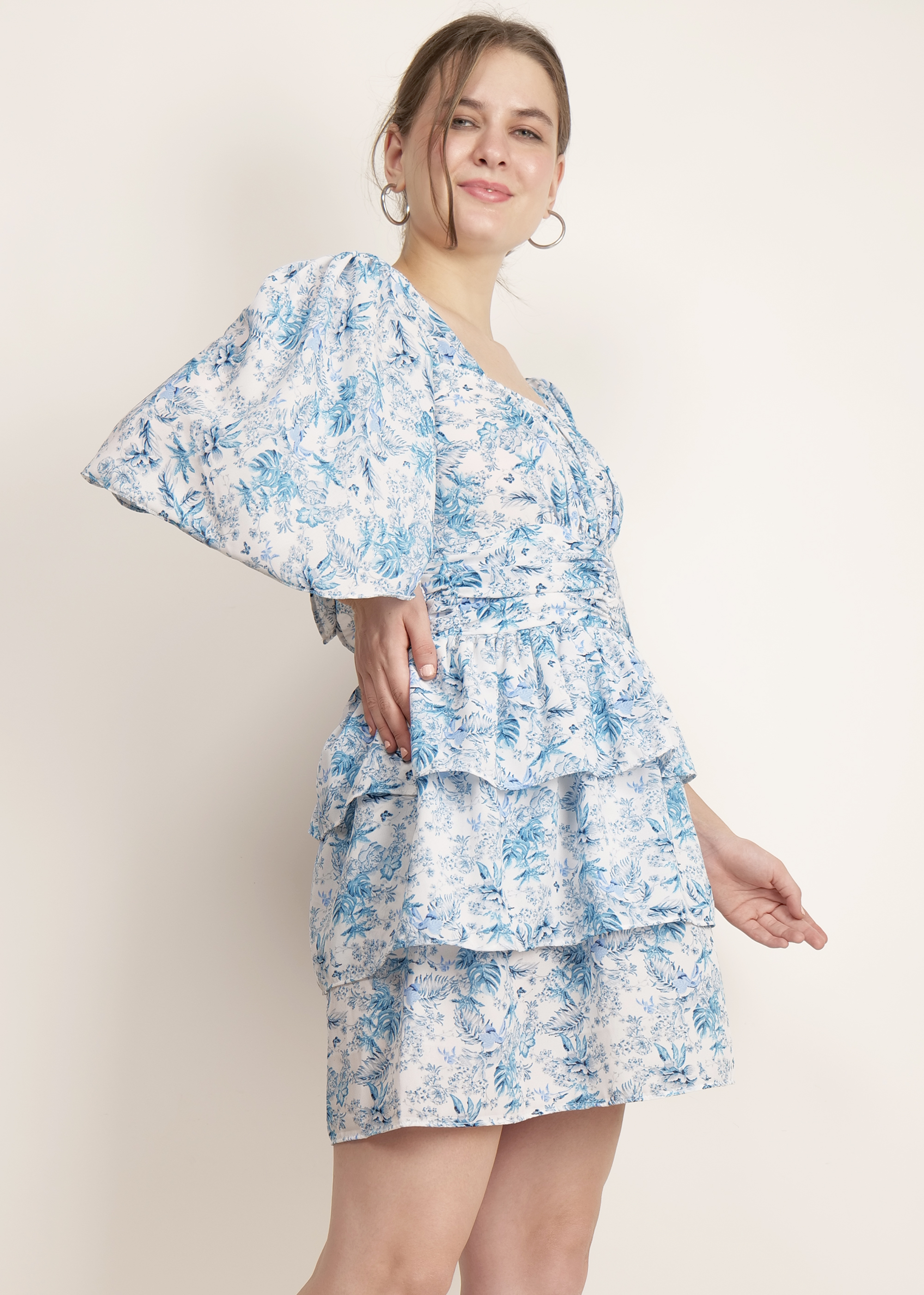 Blue Printed Georgette Dress image 8