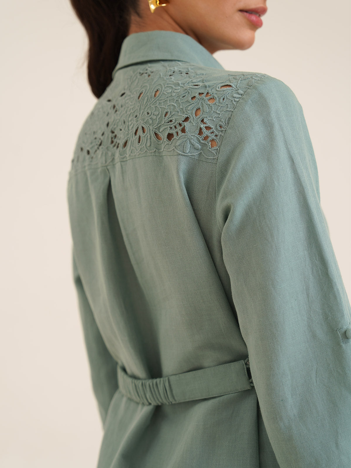 Bona - Embroidered Linen Shirt Dress image 2
