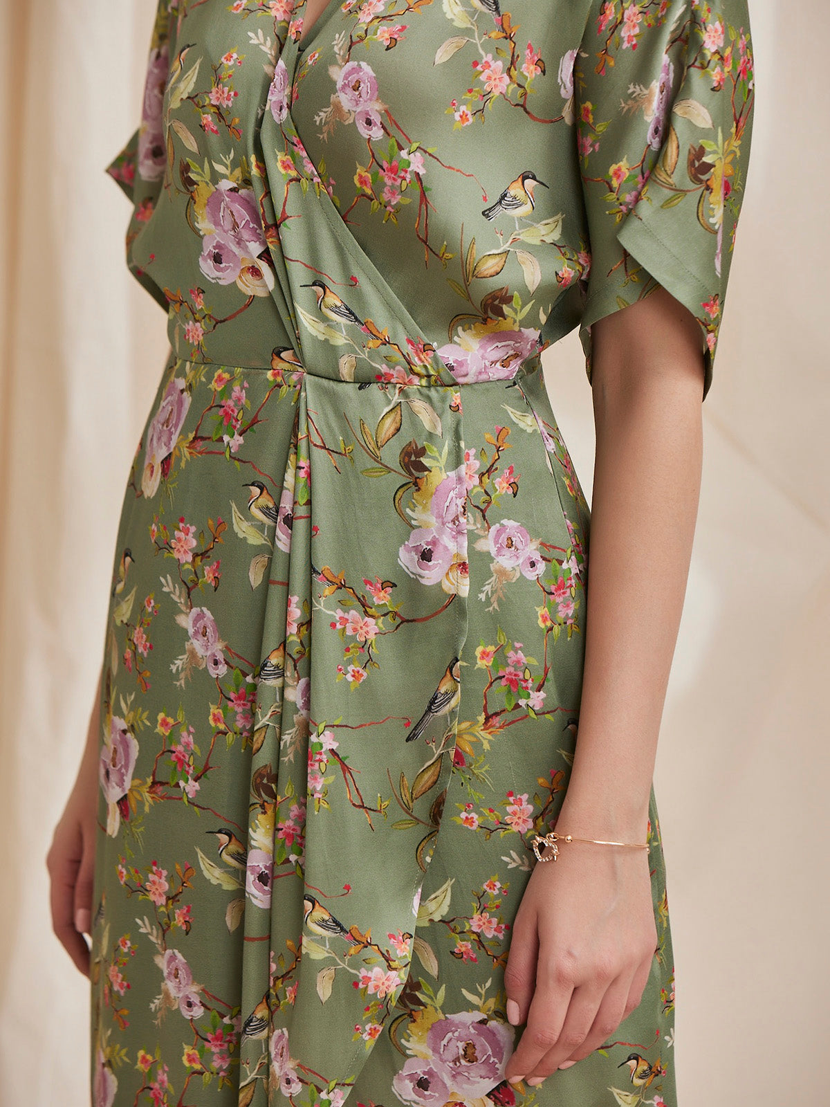 Zinnia - Printed Modal Satin Dress With A Wrap Neck image 3