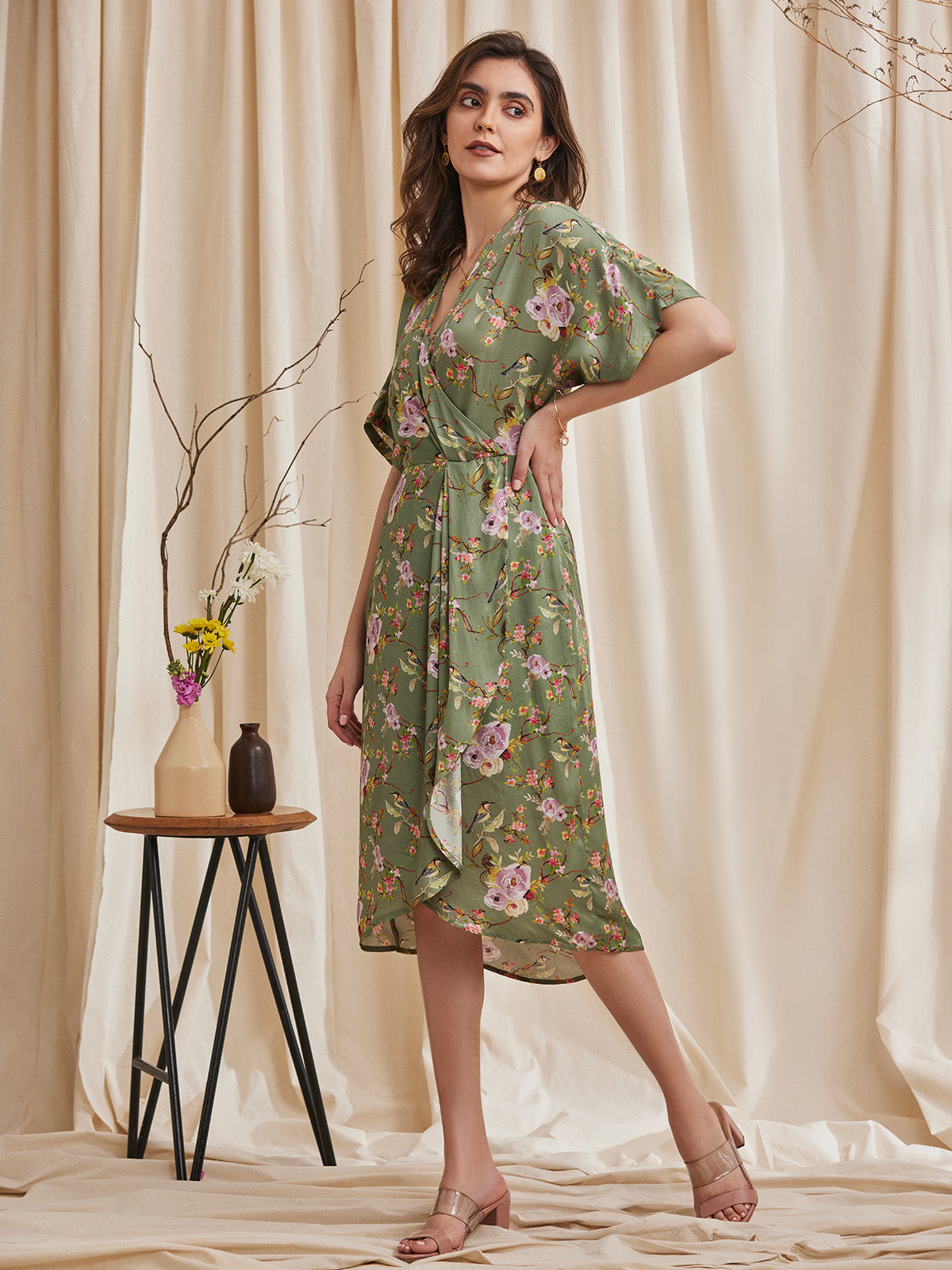 Zinnia - Printed Modal Satin Dress With A Wrap Neck image 5