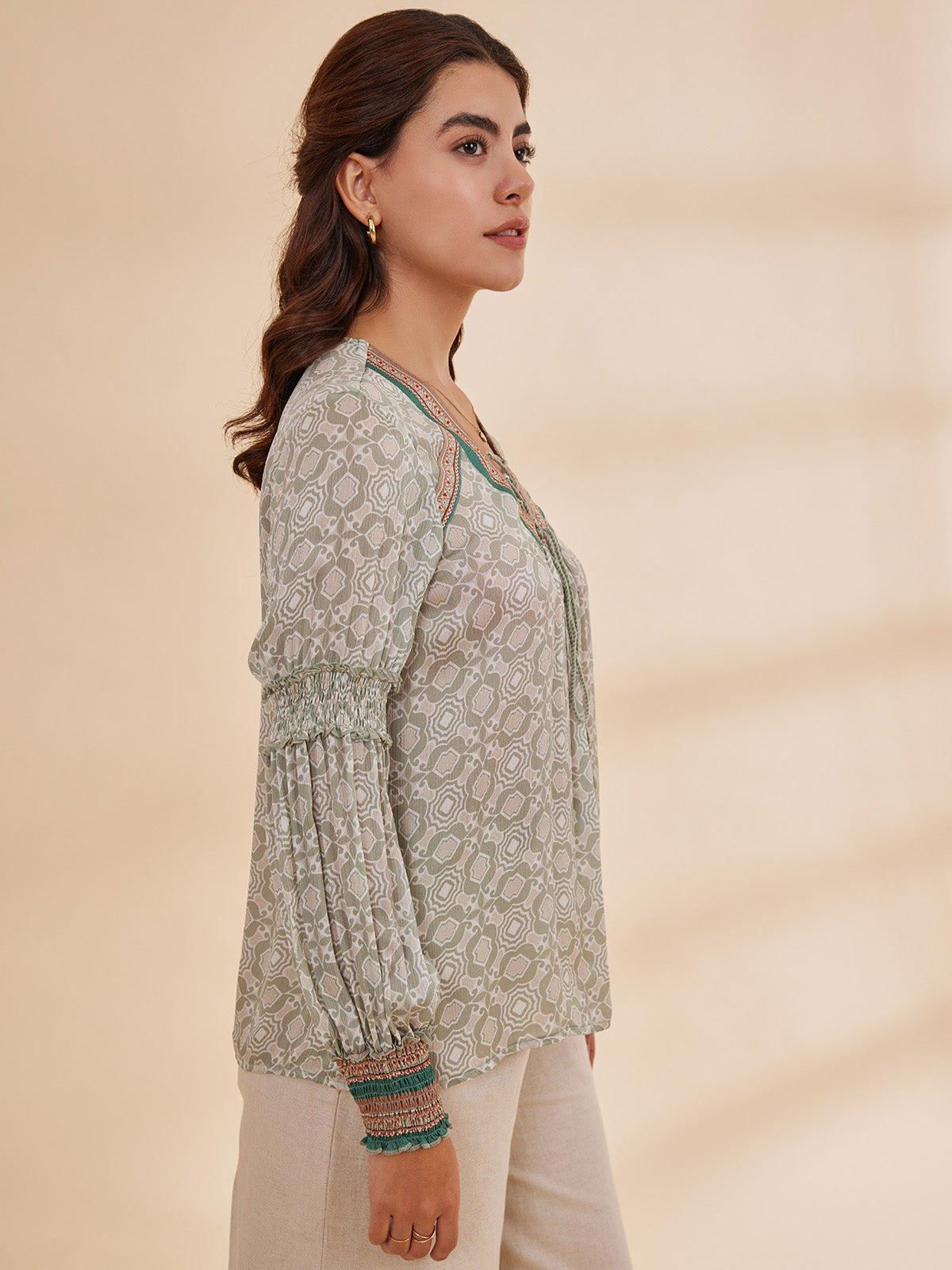Alizeh - Printed Bemberg Satin Chiffon Peasant Top image 3