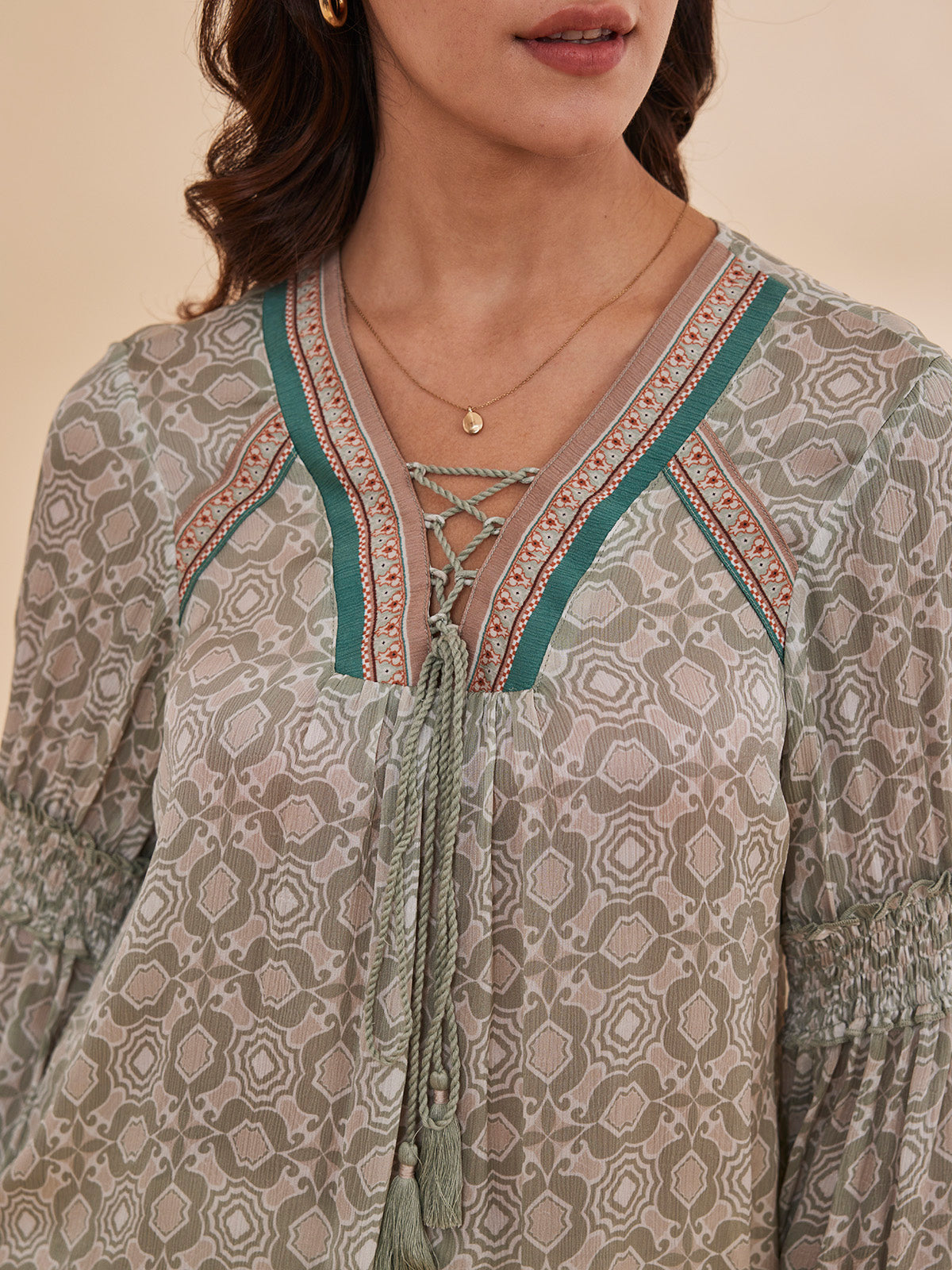 Alizeh - Printed Bemberg Satin Chiffon Peasant Top image 4