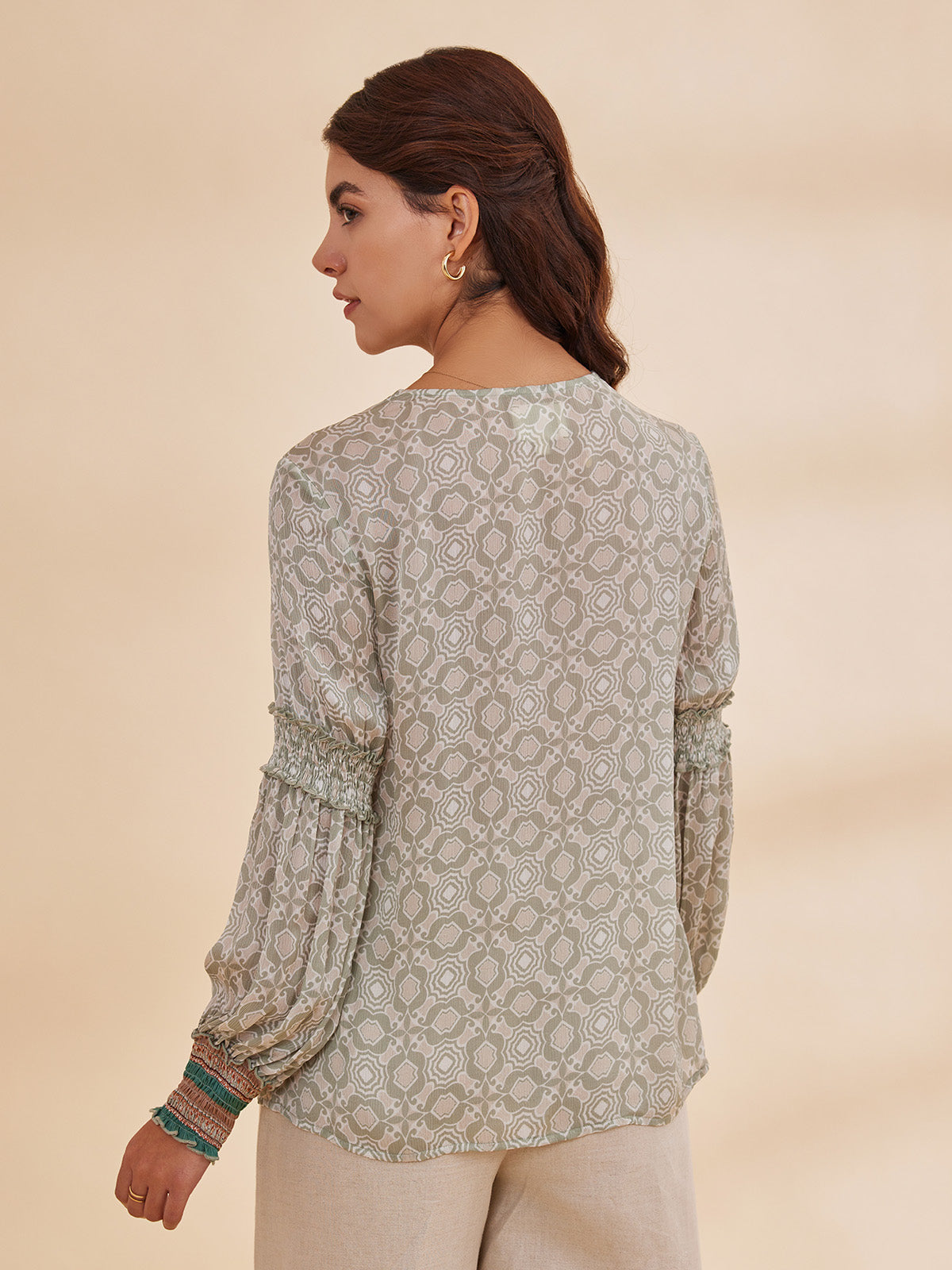 Alizeh - Printed Bemberg Satin Chiffon Peasant Top image 5