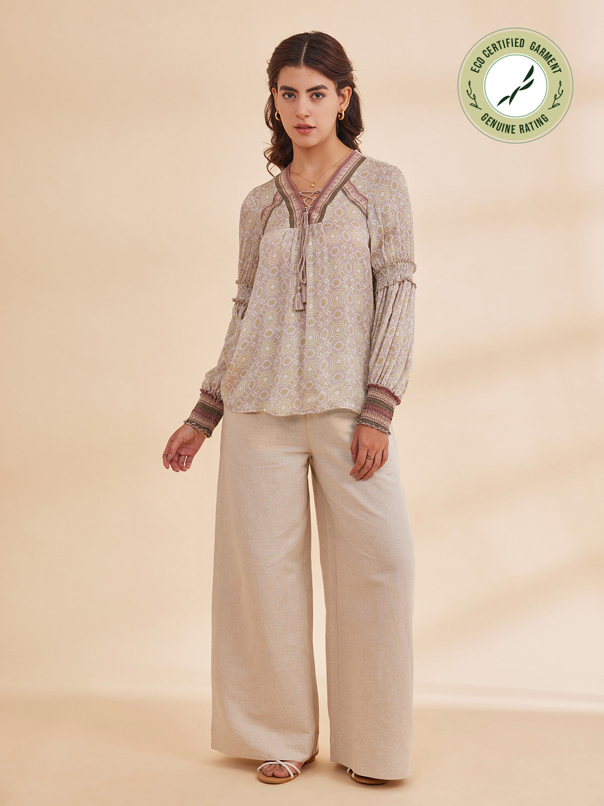 Alizeh - Printed Bemberg Satin Chiffon Peasant Top image 7