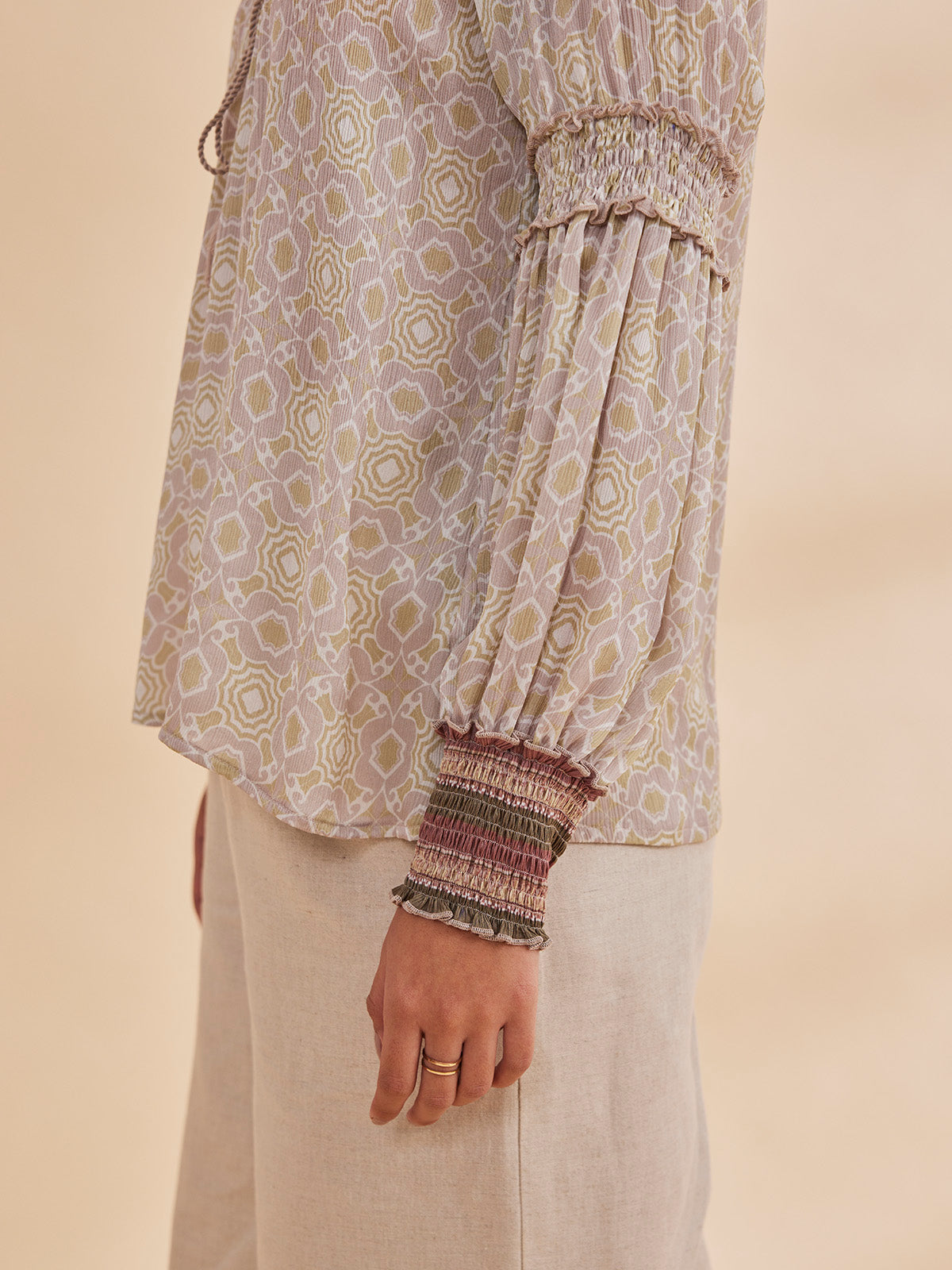 Alizeh - Printed Bemberg Satin Chiffon Peasant Top image 3