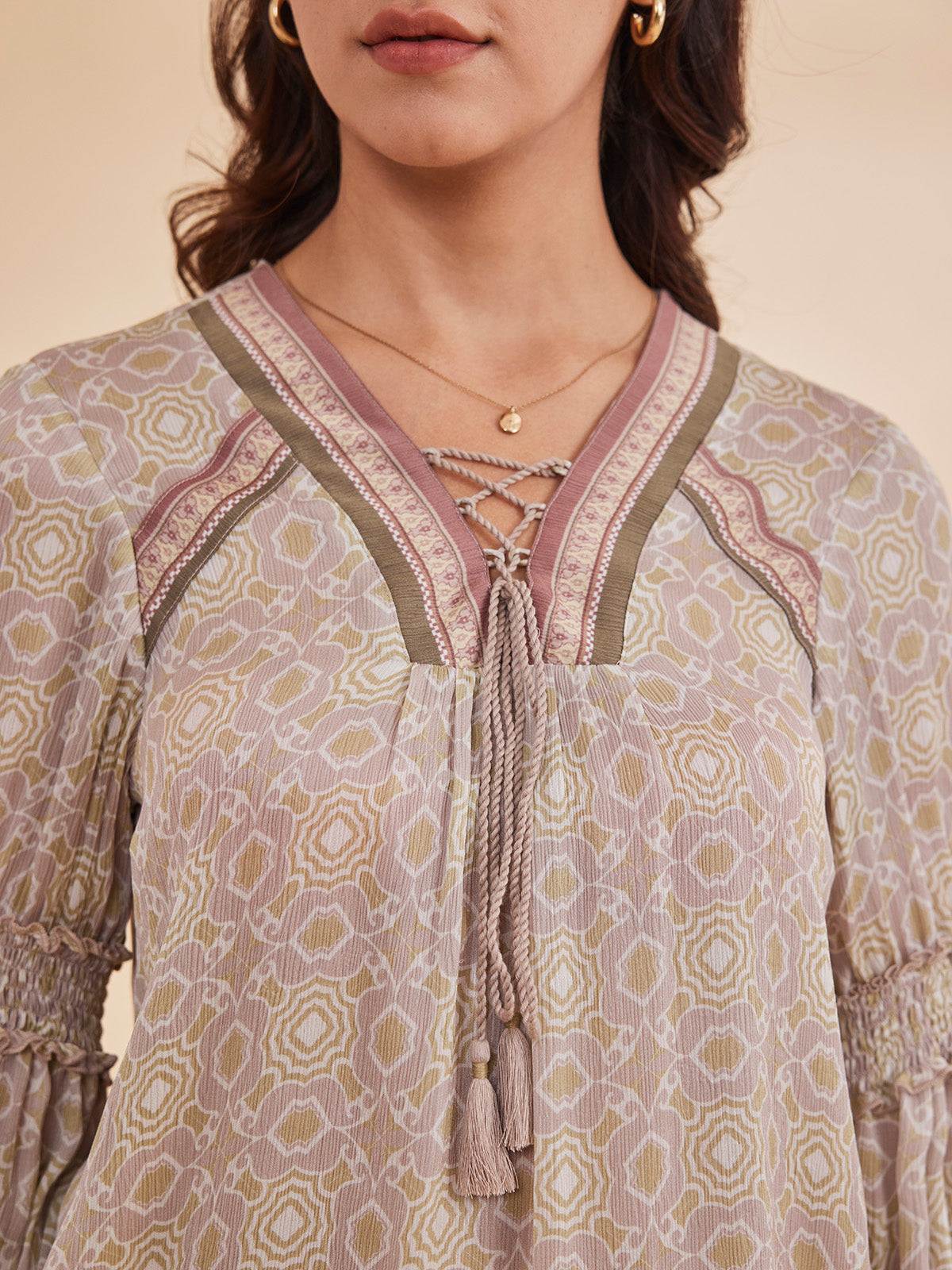 Alizeh - Printed Bemberg Satin Chiffon Peasant Top image 6