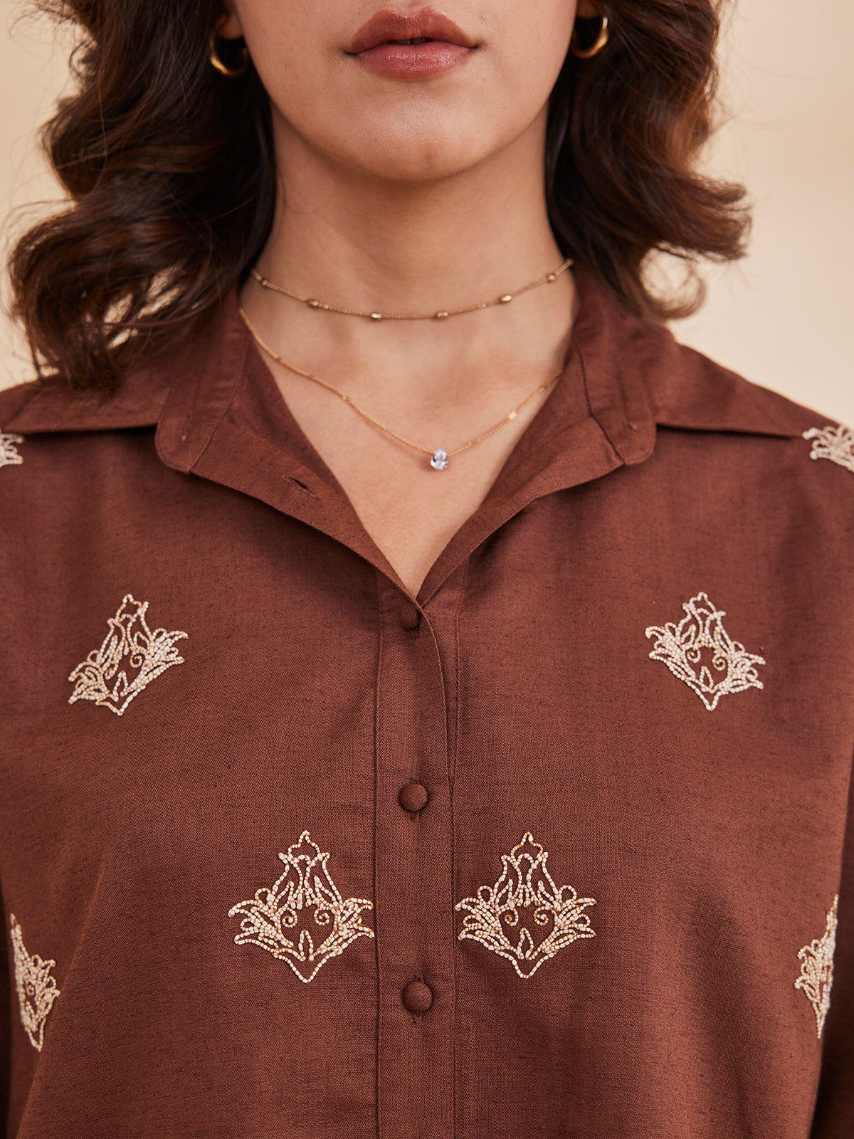 Allara - Motif Embroidered Linen Shirt image 6