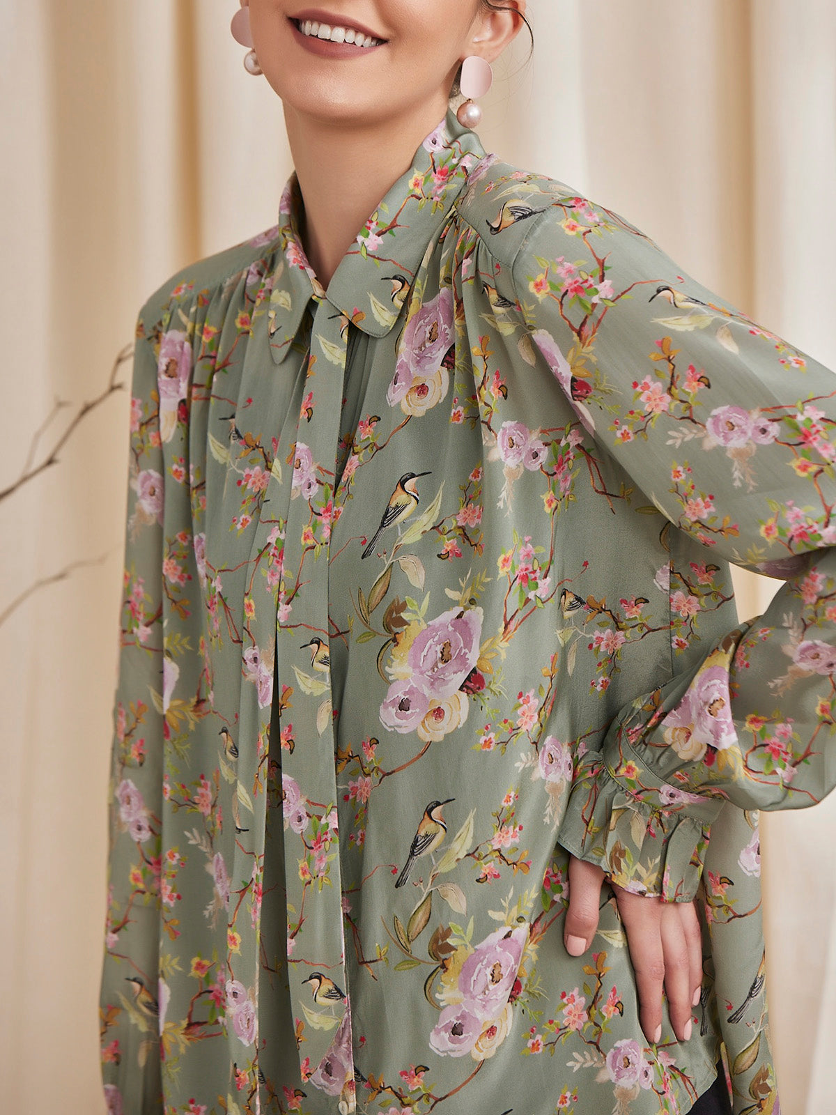 Alyssa - Floral Printed Viscose Crepe Shirt image 3