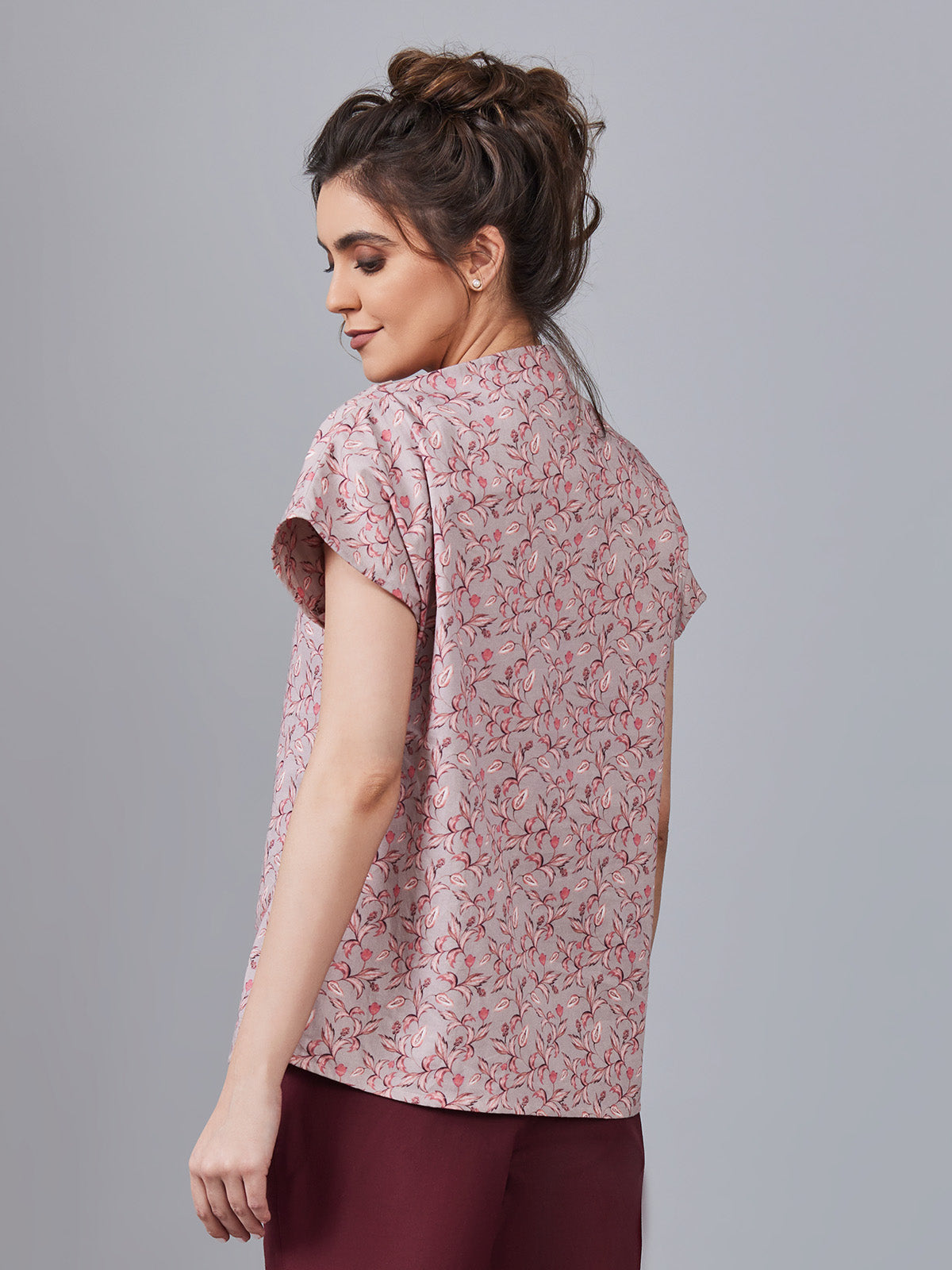 Anya - Printed Organic Cotton Top With Draped Shoulder-pink image 4