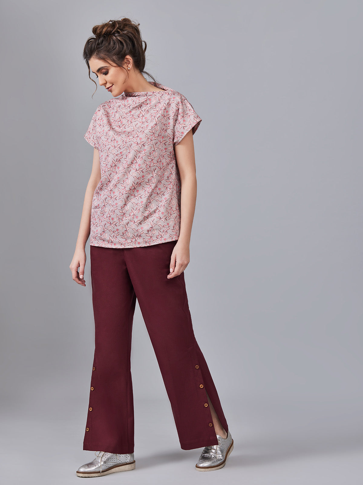 Anya - Printed Organic Cotton Top With Draped Shoulder-pink image 5