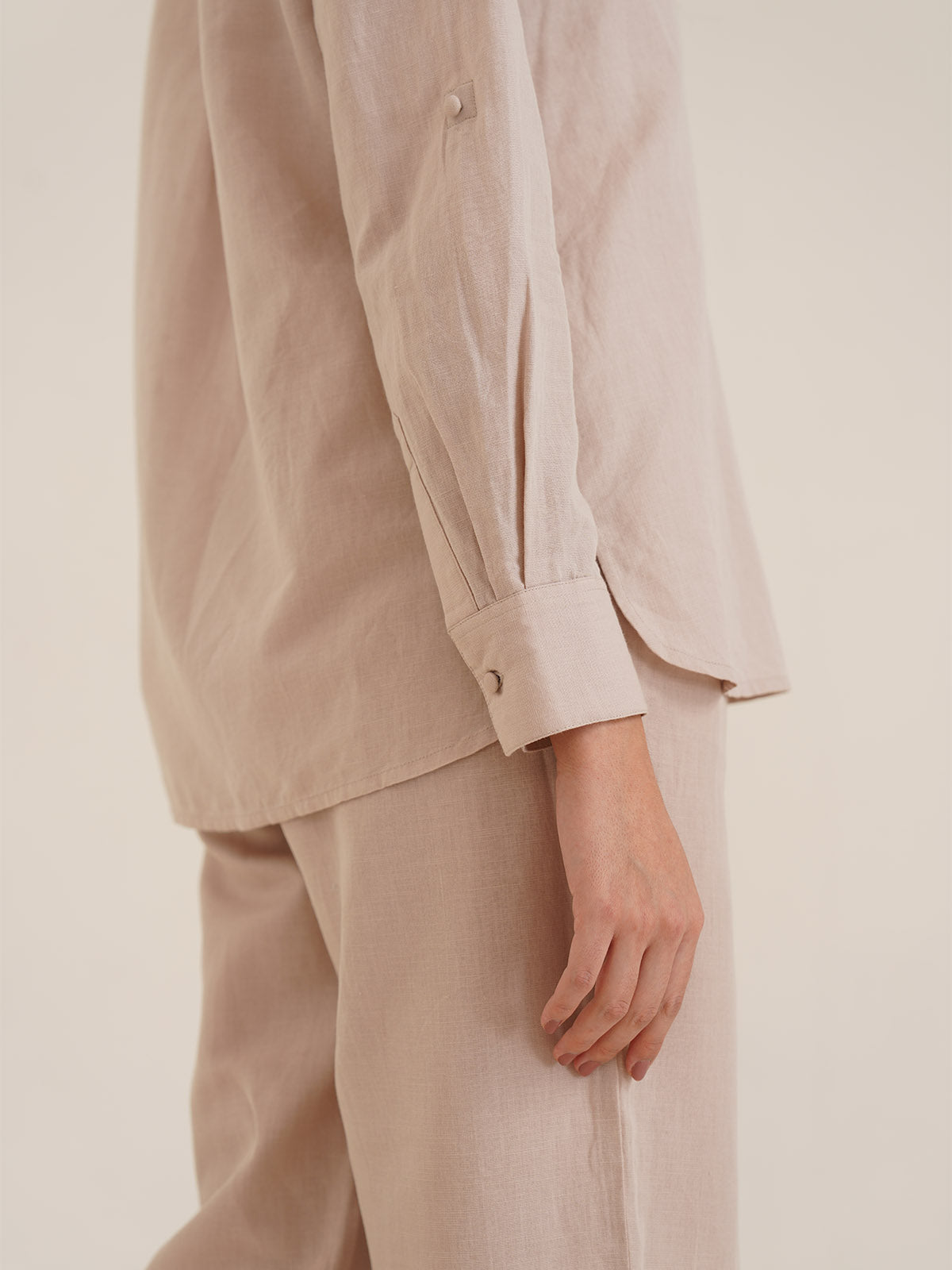 Biewe - Linen Drop Shoulder Linen Shirt With Cutwork Embroidery image 3