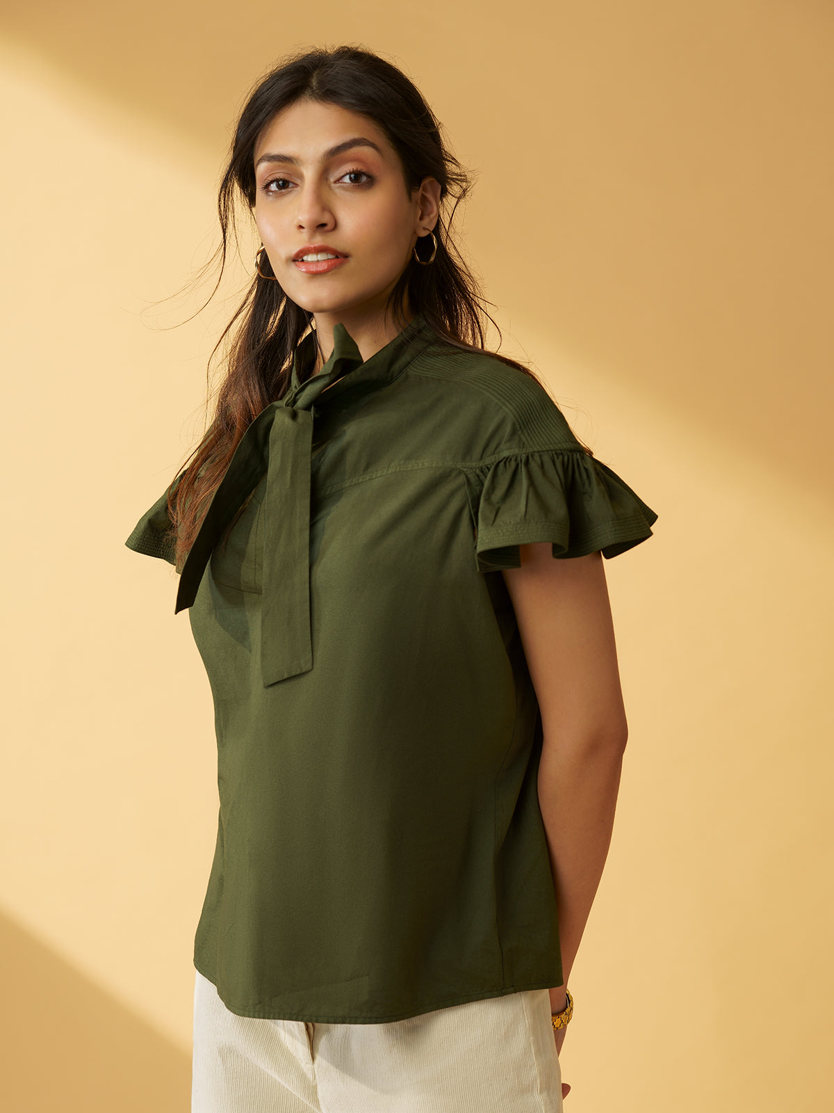 Cecelia - Organic Cotton Top With Sleeve Details And Neck Tie image 5
