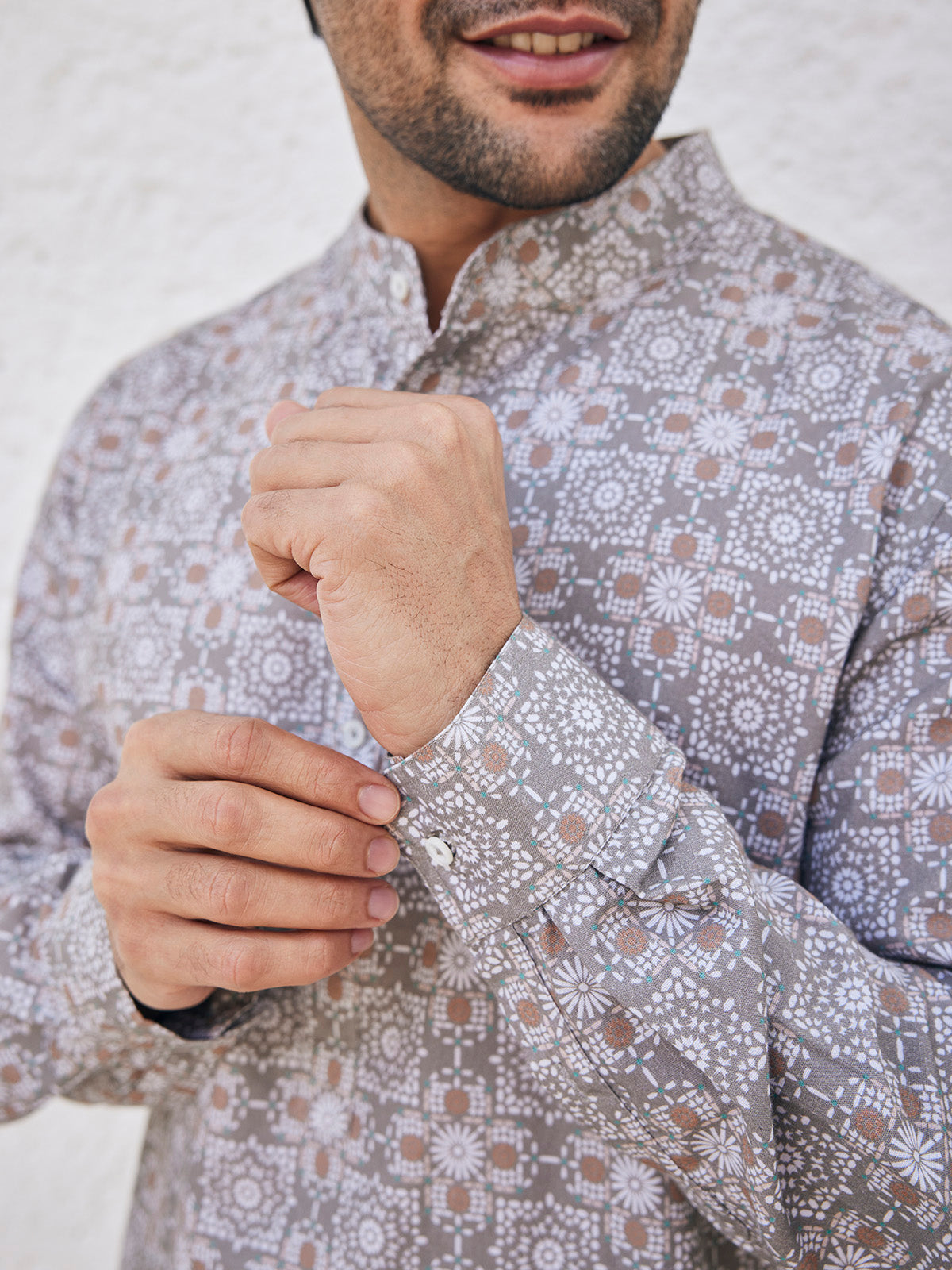 Aref - Printed Organic Cotton Linen Henley Shirt image 3