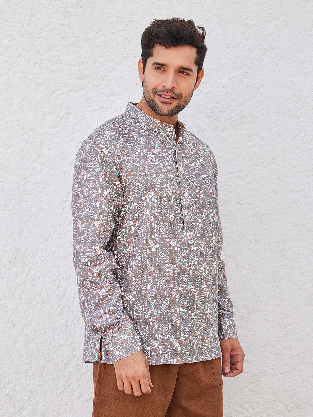 Aref - Printed Organic Cotton Linen Henley Shirt image 4